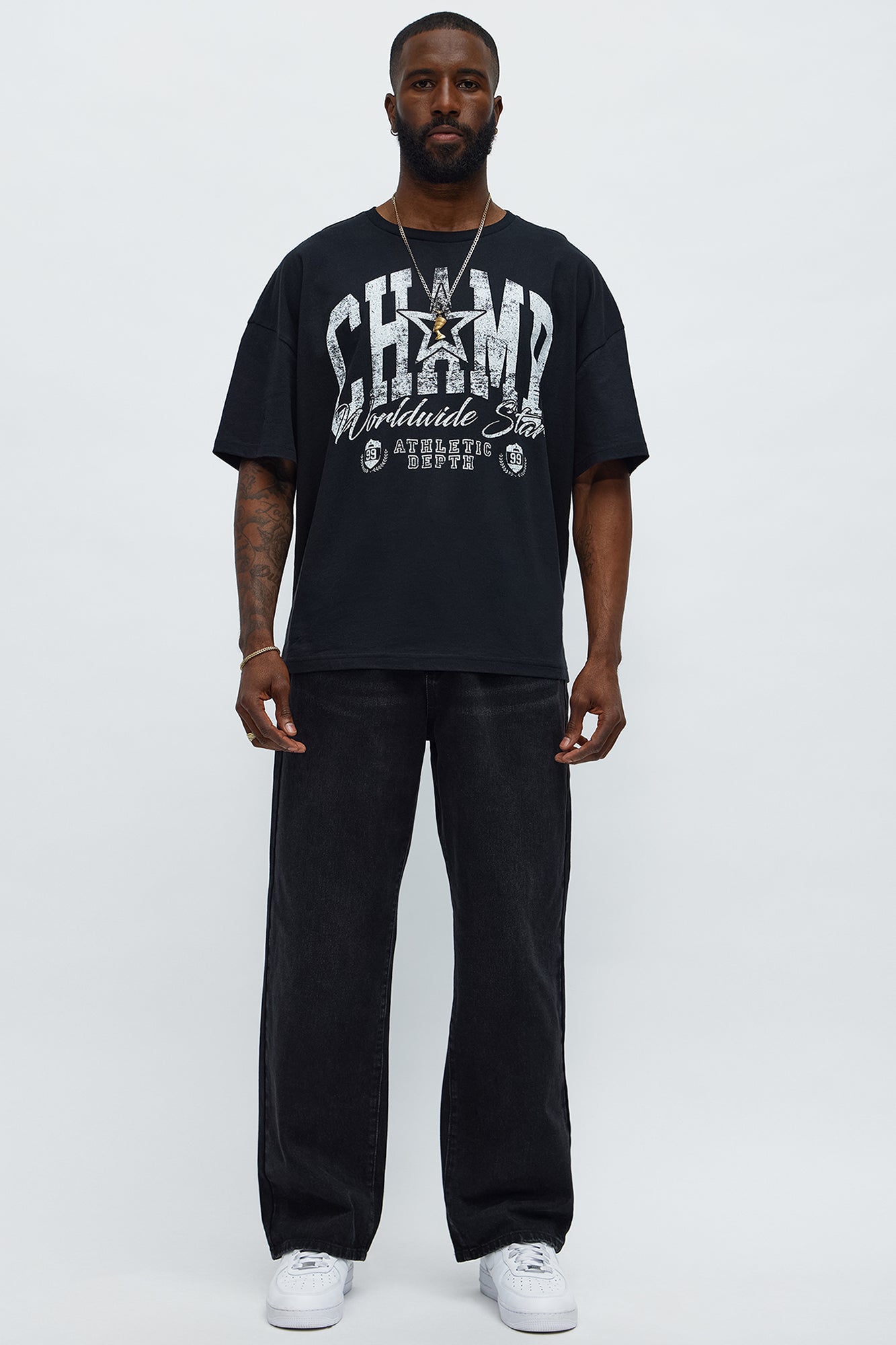 Champ Worldwide Star Oversized Short Sleeve Tee - Black