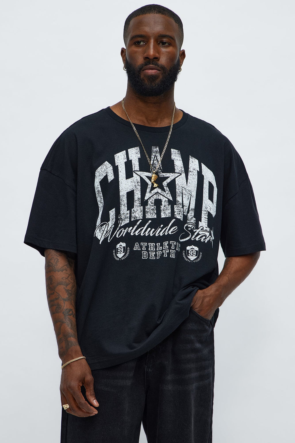 Champ Worldwide Star Oversized Short Sleeve Tee - Black