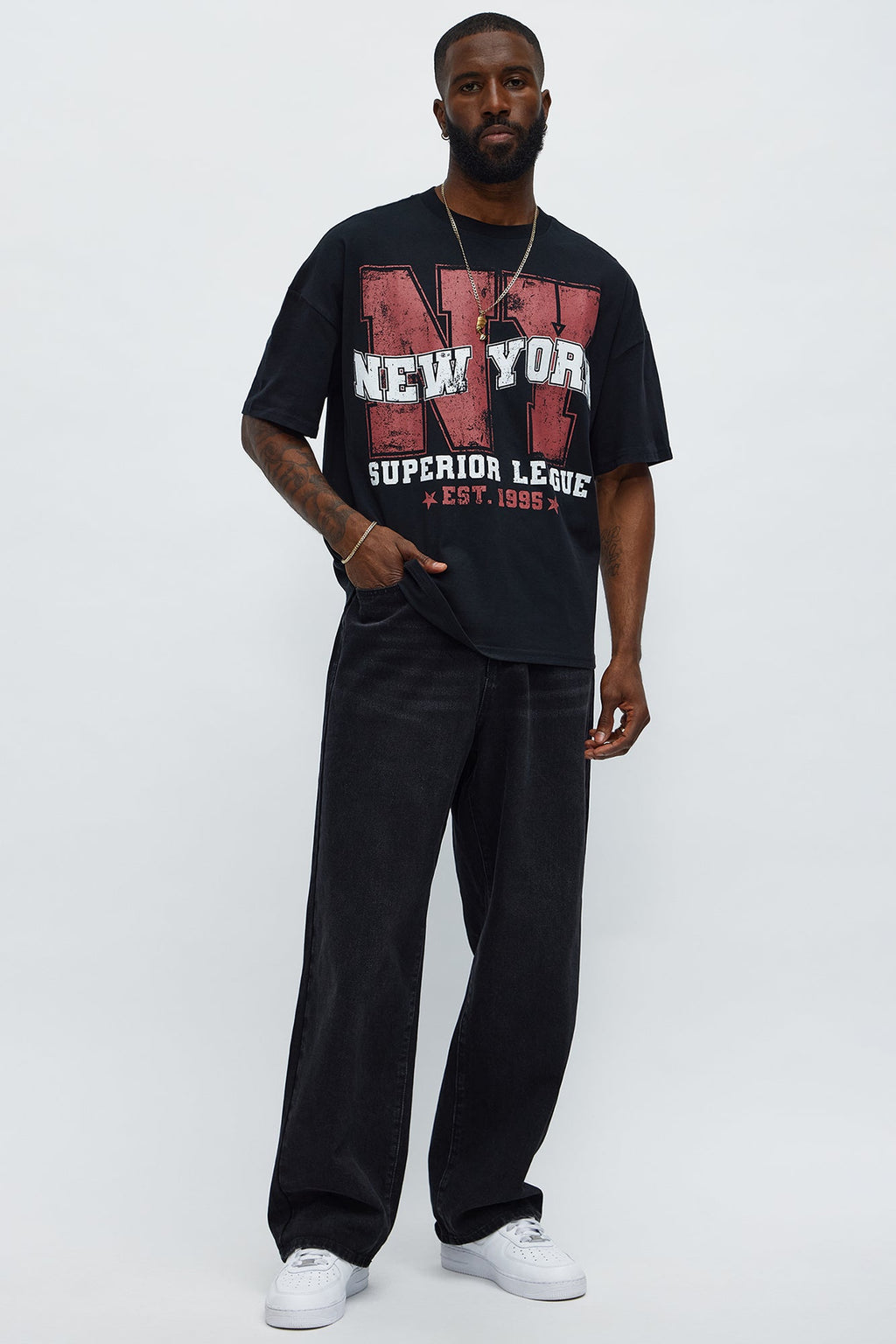 NYC Superior League Est 1995 Oversized Short Sleeve Tee - Black