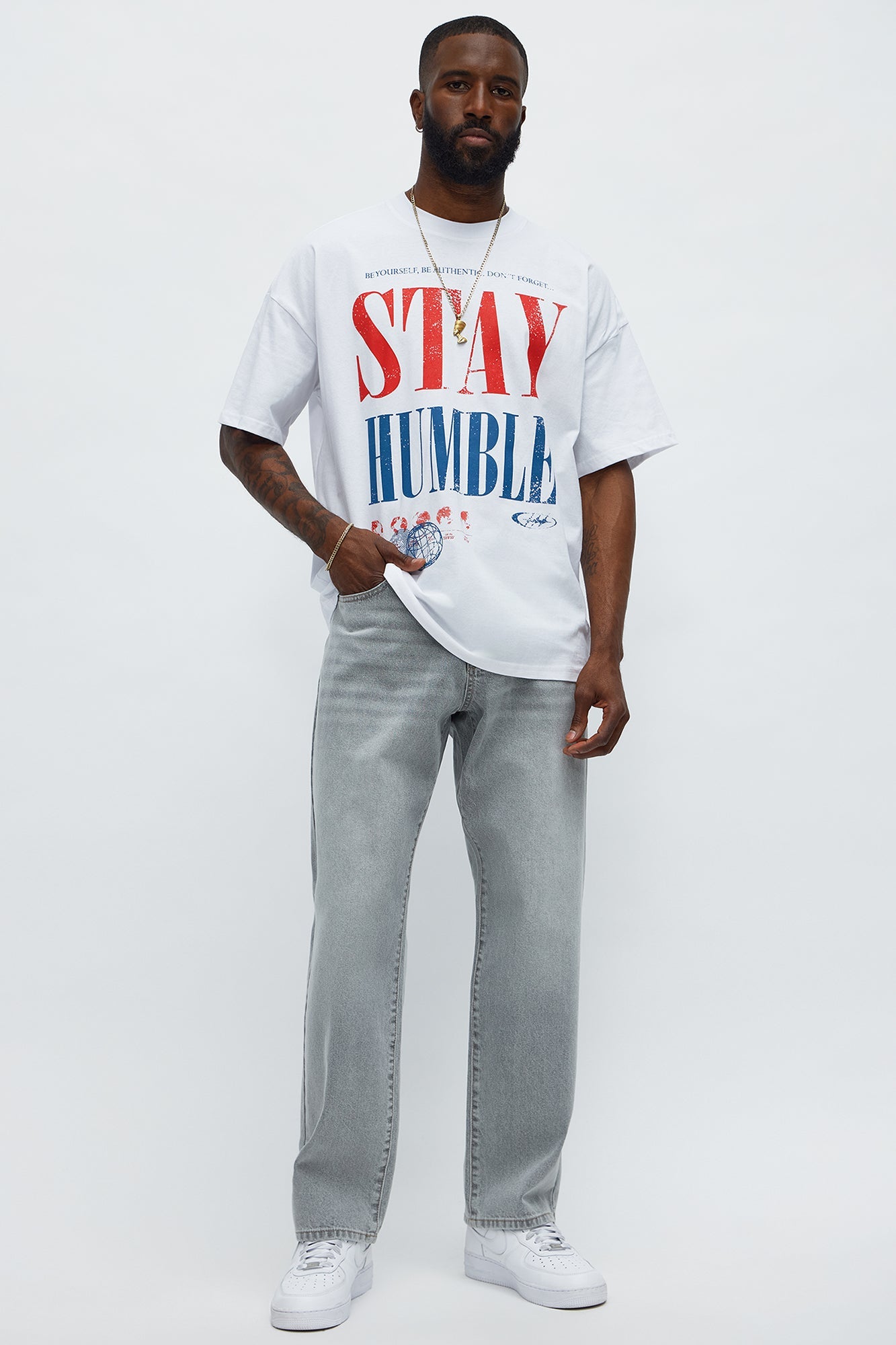 Stay Humble Oversized Short Sleeve Tee - White