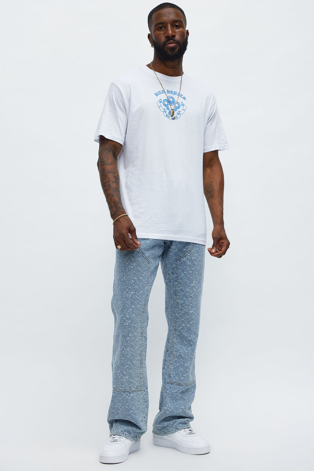 Stacked Slim Flare Frosty Jacquard Carpenter Jeans - Light Blue Wash