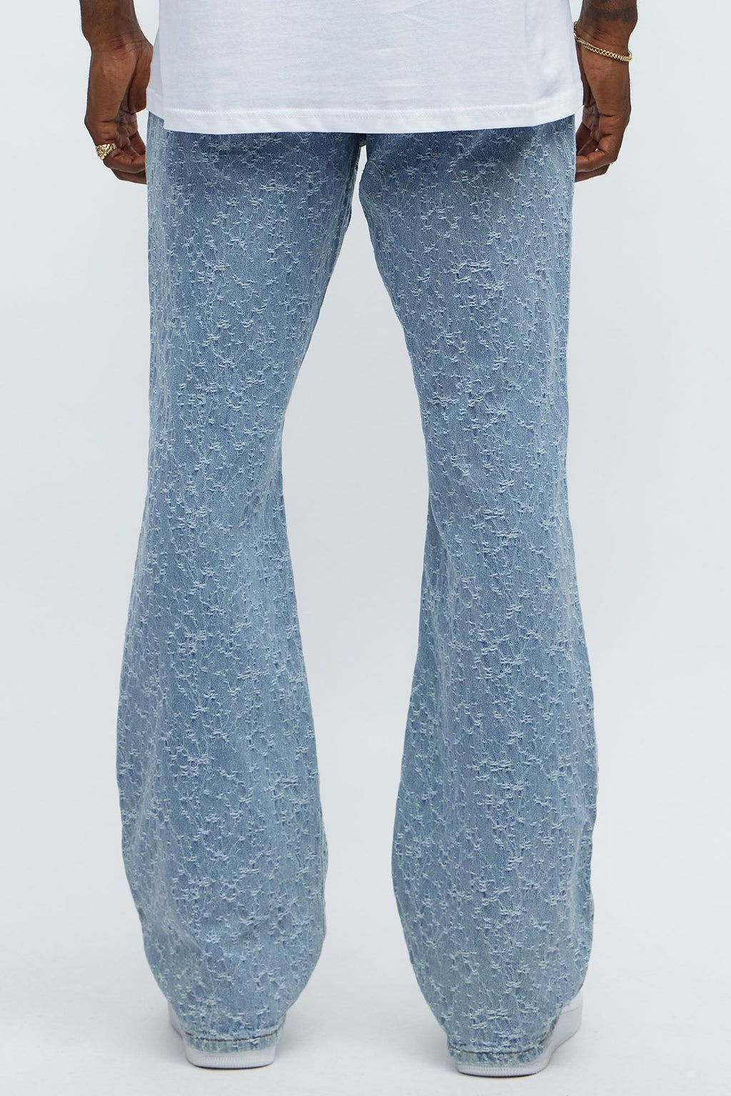 Stacked Slim Flare Frosty Jacquard Carpenter Jeans - Light Blue Wash