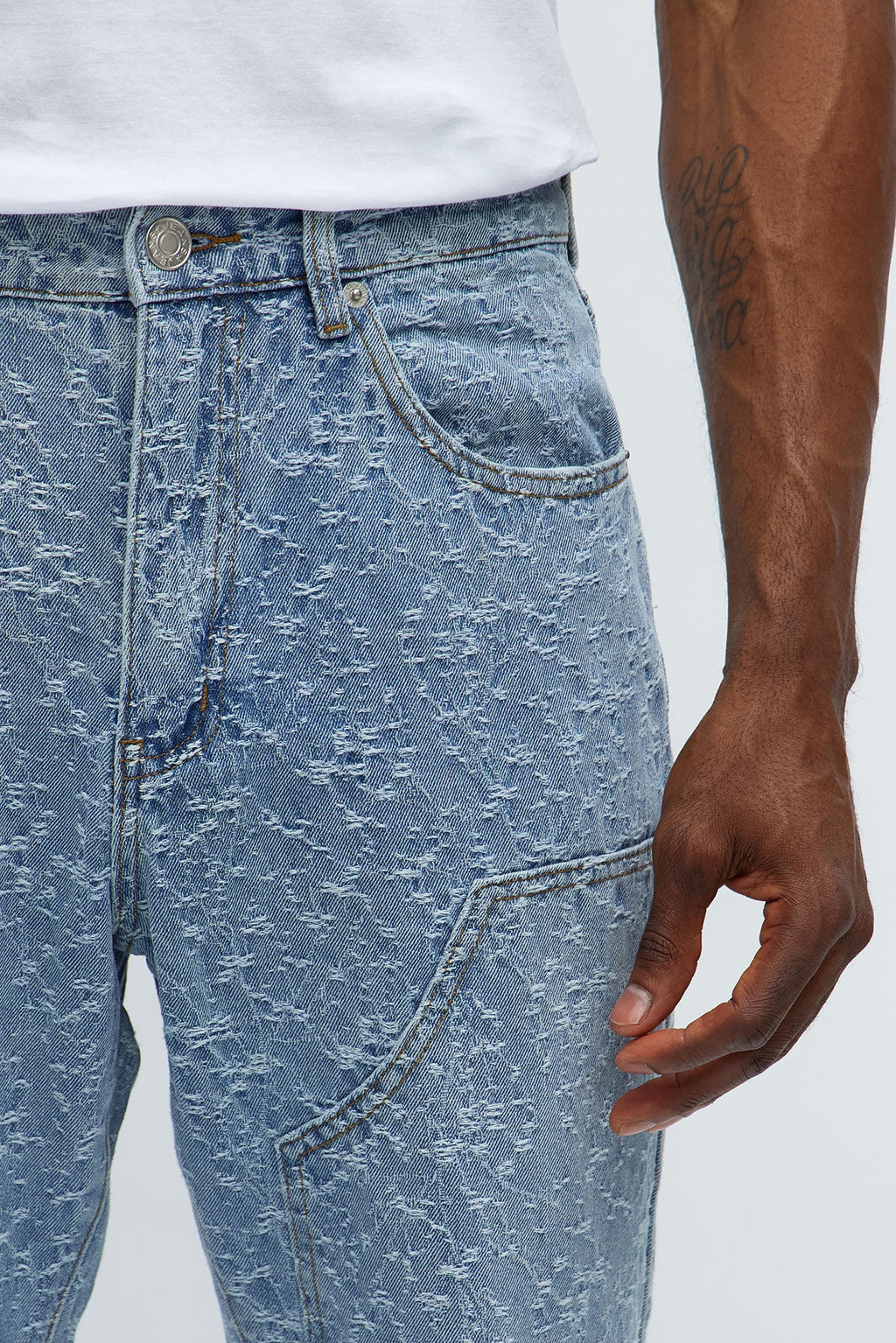 Stacked Slim Flare Frosty Jacquard Carpenter Jeans - Light Blue Wash