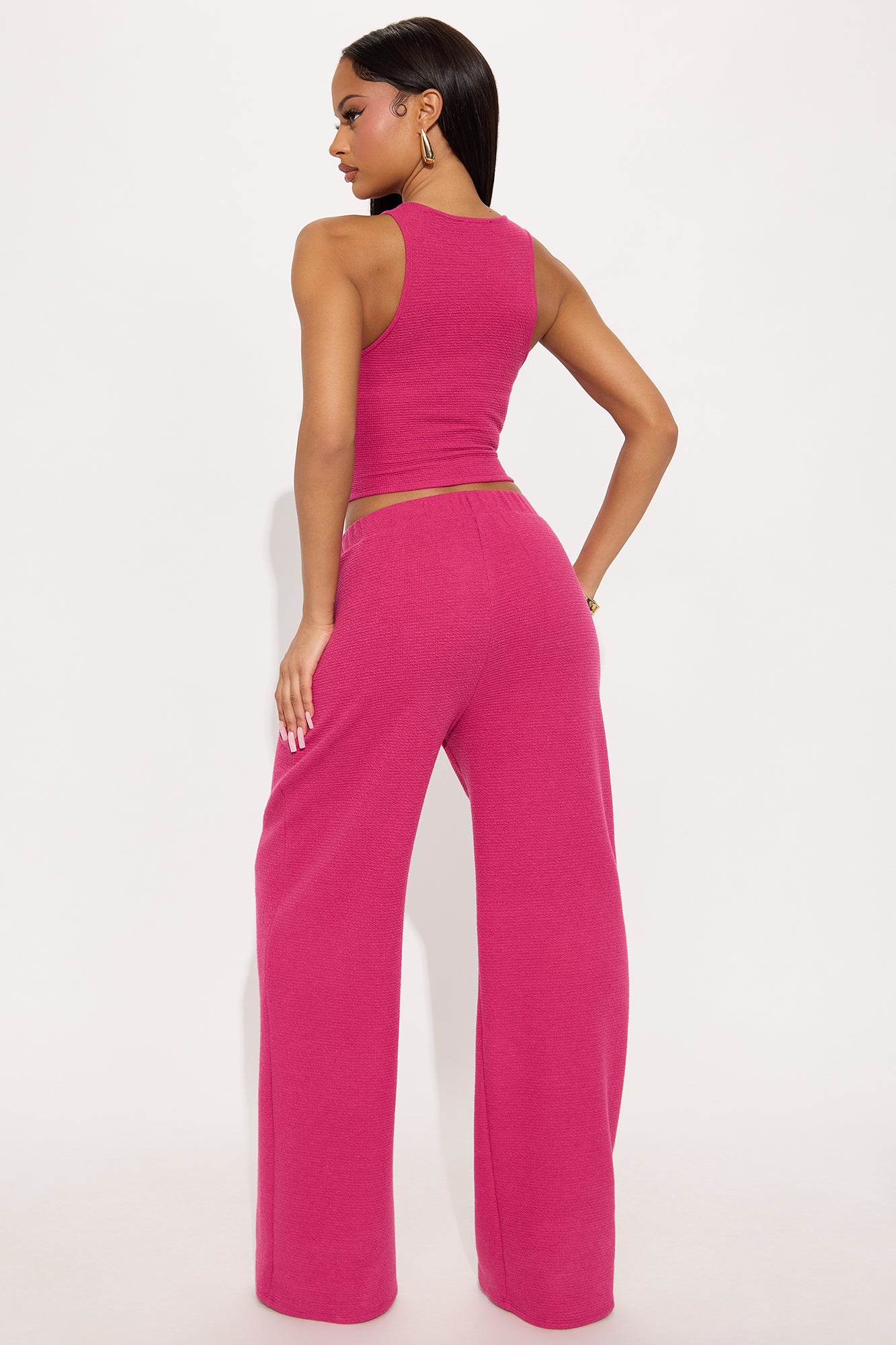 Alana Textured Wide Leg Pant Set - Magenta