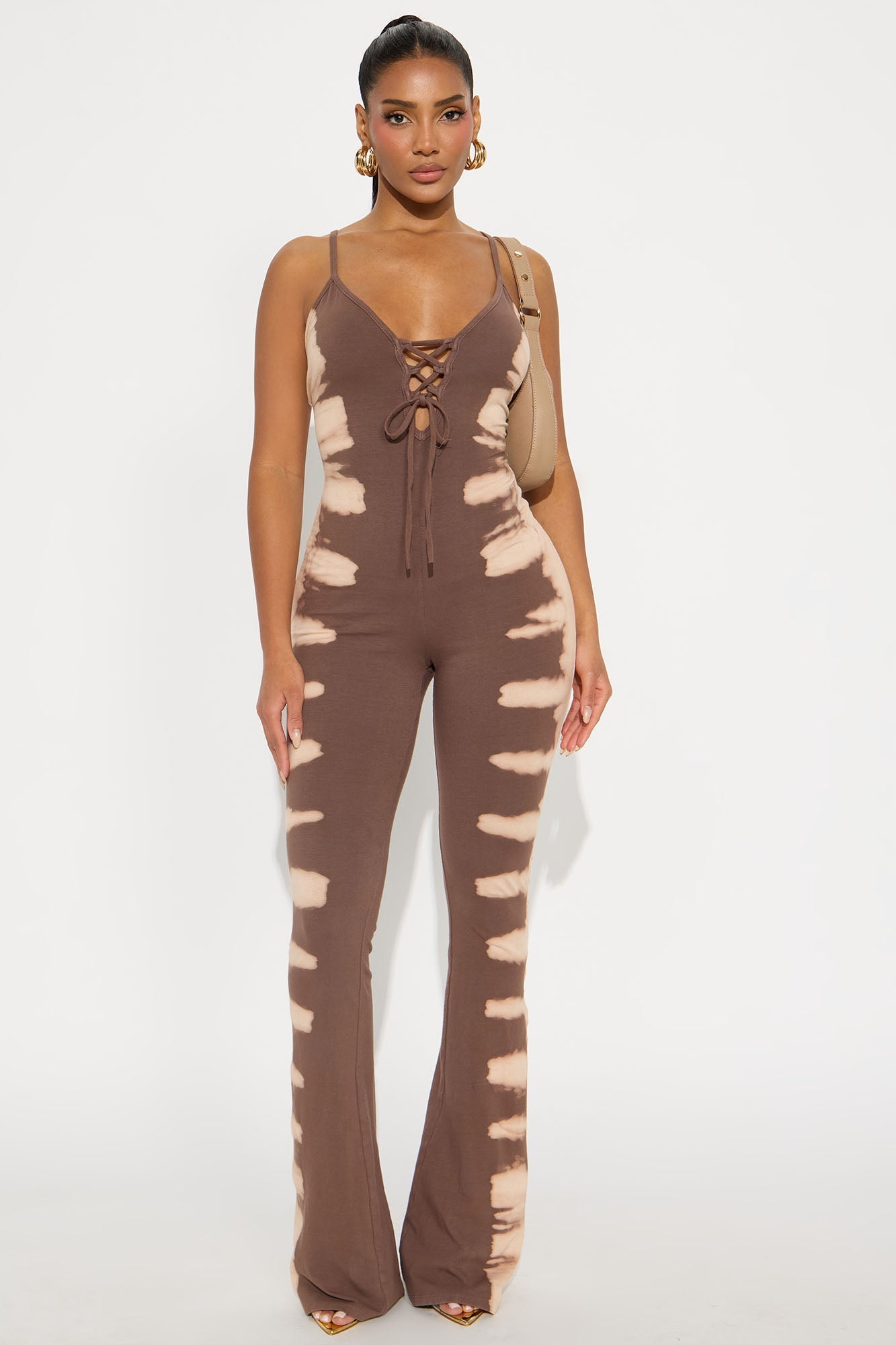 Luna Tie Dye Flare Jumpsuit - Brown Combo