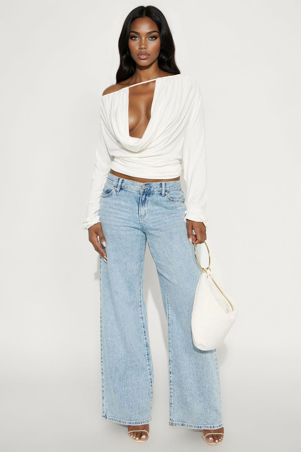 Chain Reaction Draped Off Shoulder Top - Ivory