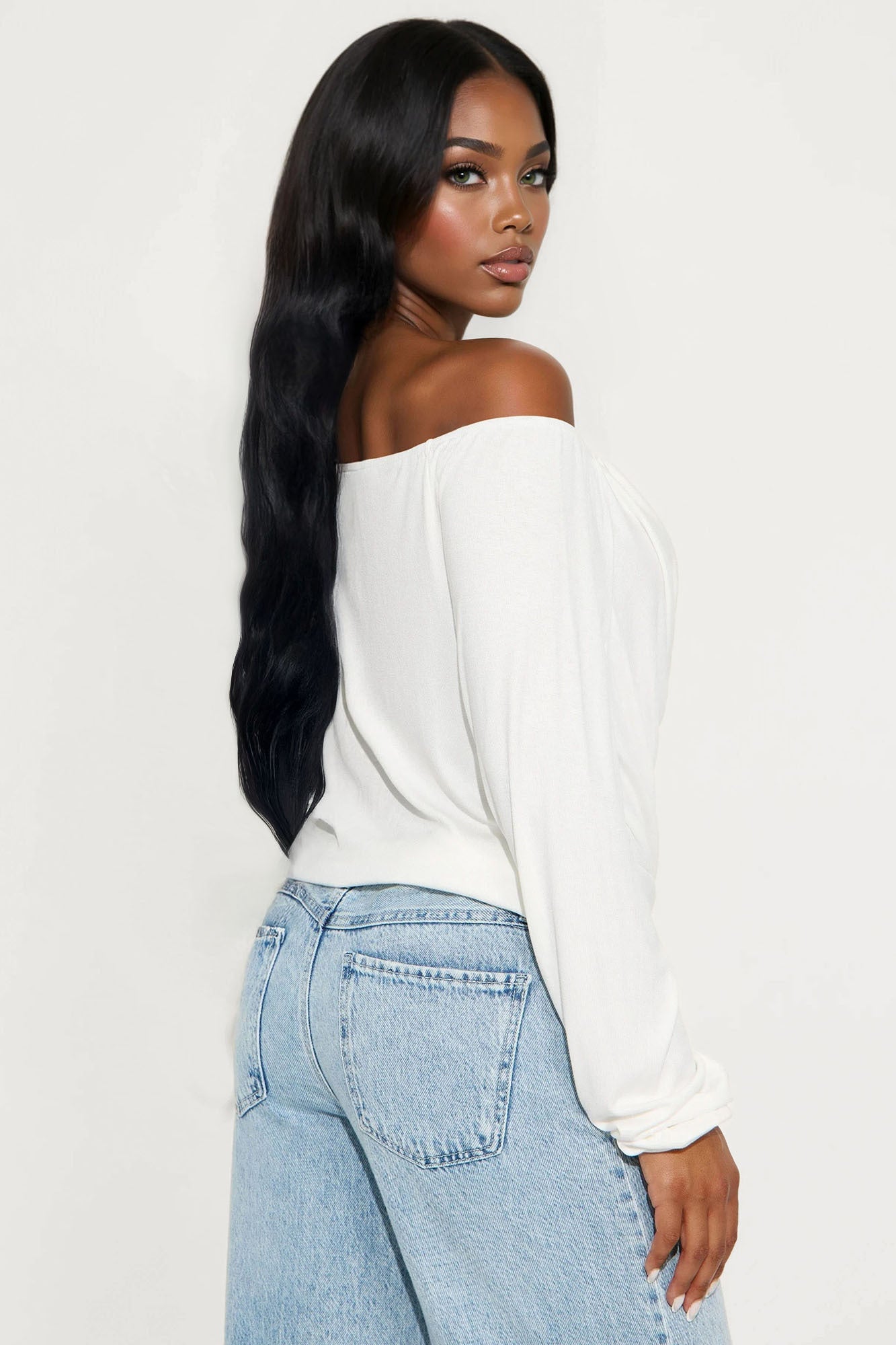 Chain Reaction Draped Off Shoulder Top - Ivory