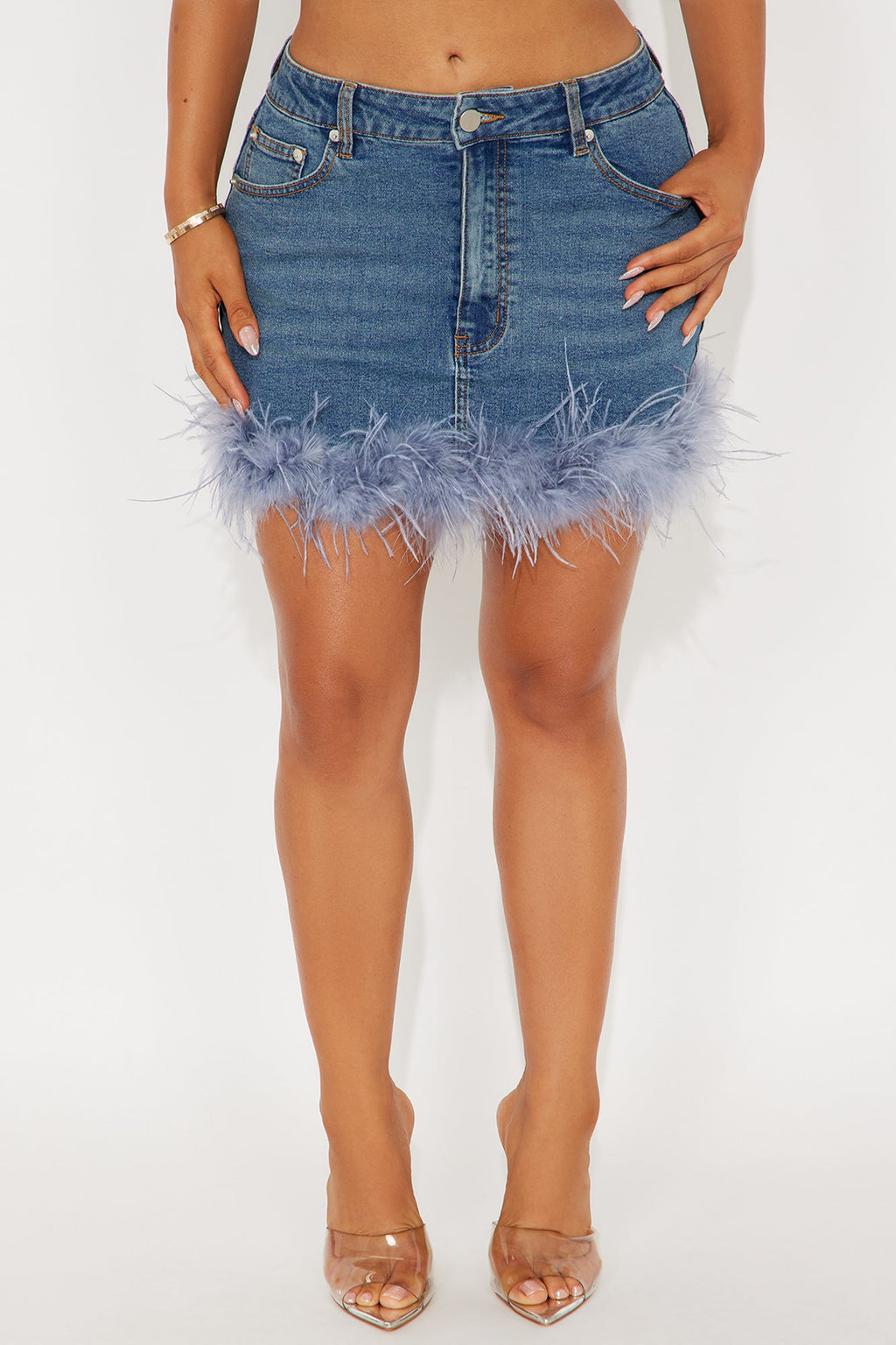 Ruffle Some Feathers Denim Mini Skirt - Medium Wash