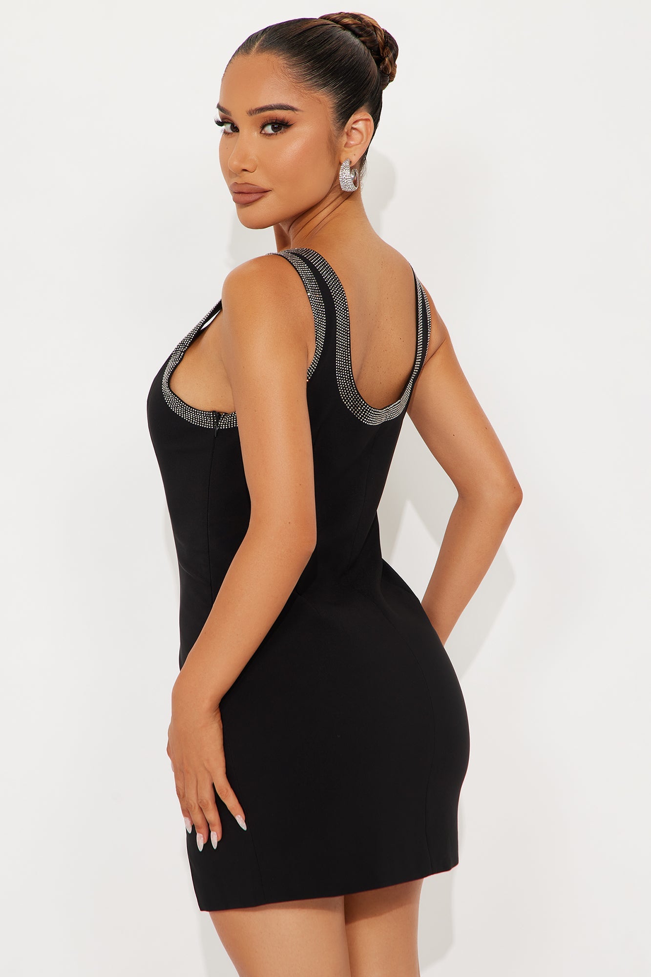 Dazzle Up Rhinestone Micro Mini Dress - Black