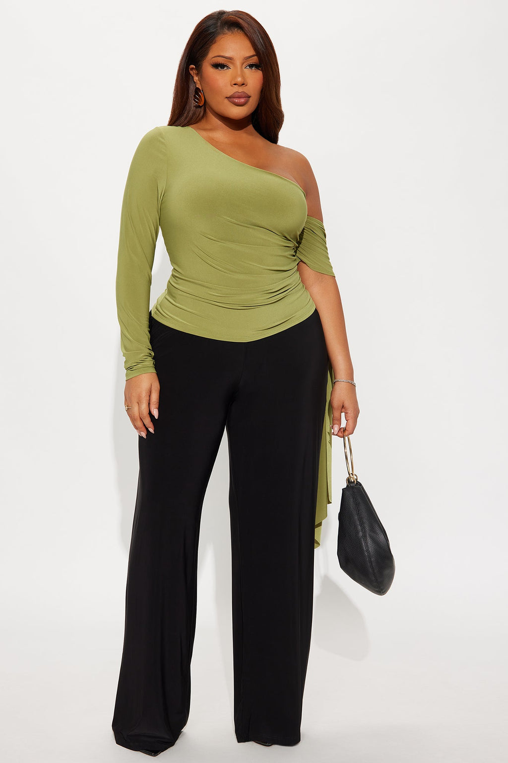 Paola Ruched Off Shoulder Top - Sage