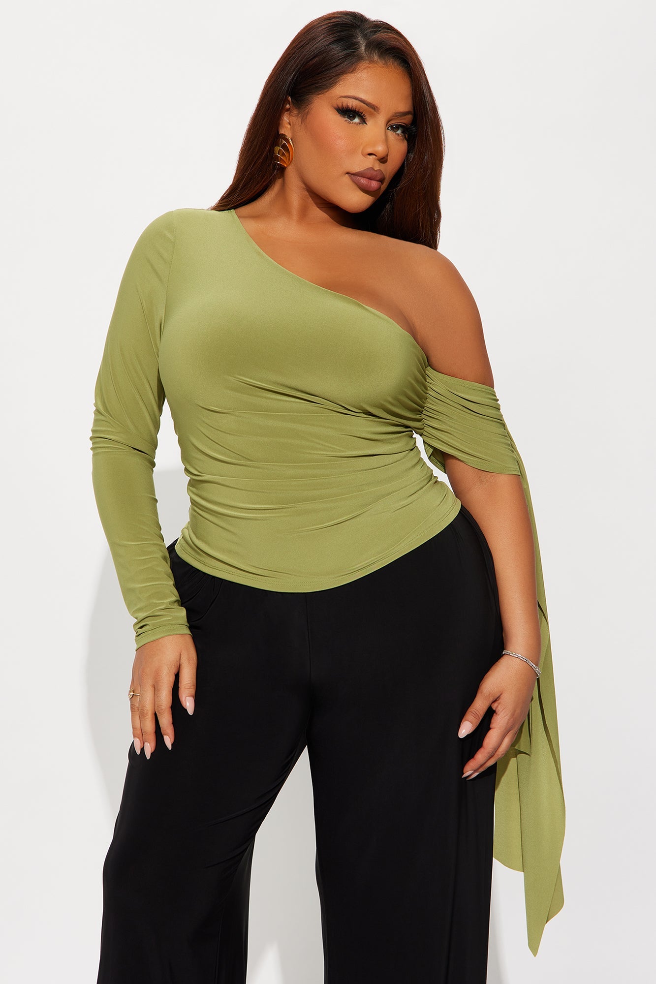 Paola Ruched Off Shoulder Top - Sage