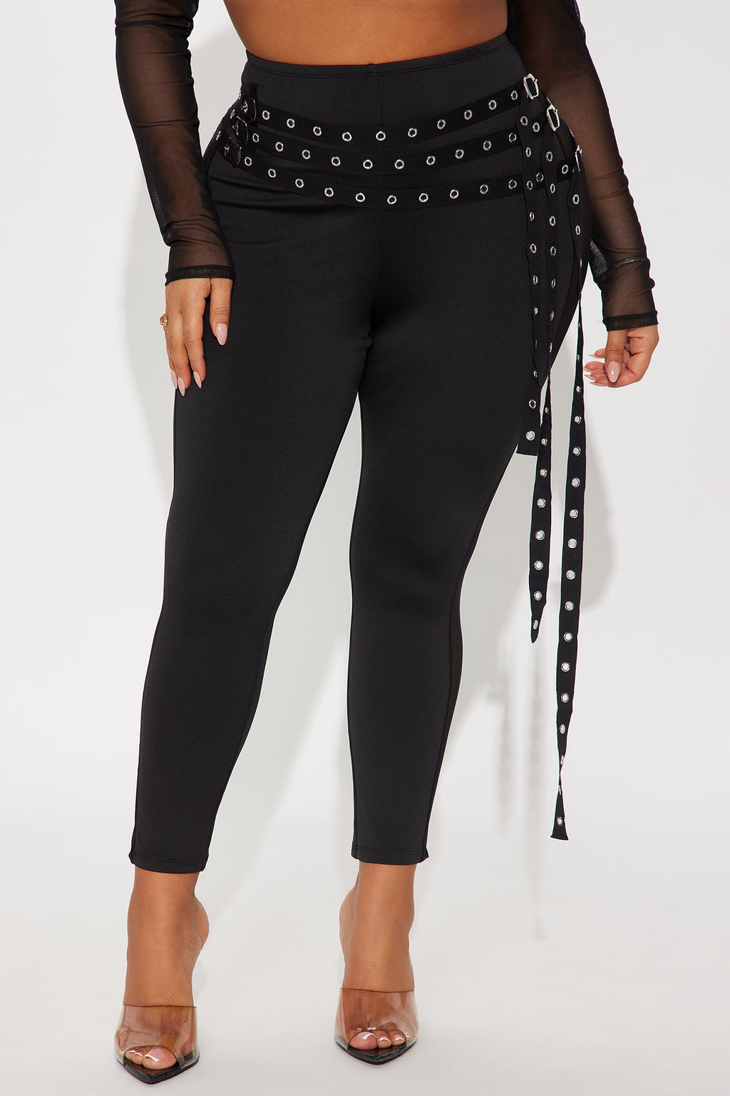 Gia Belted Mesh Capri Legging - Black