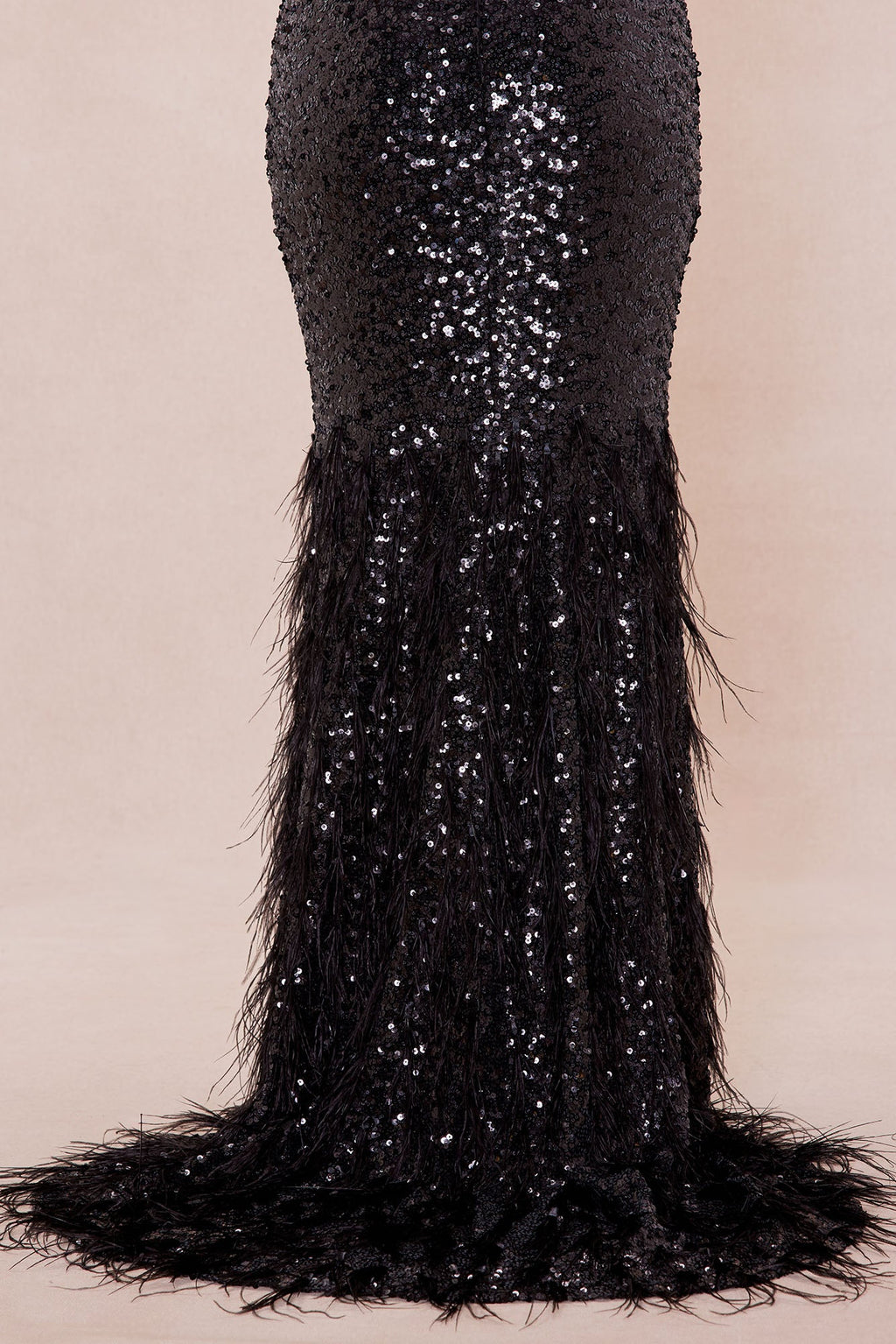 Davina Feathered Sequin Maxi Dress - Black