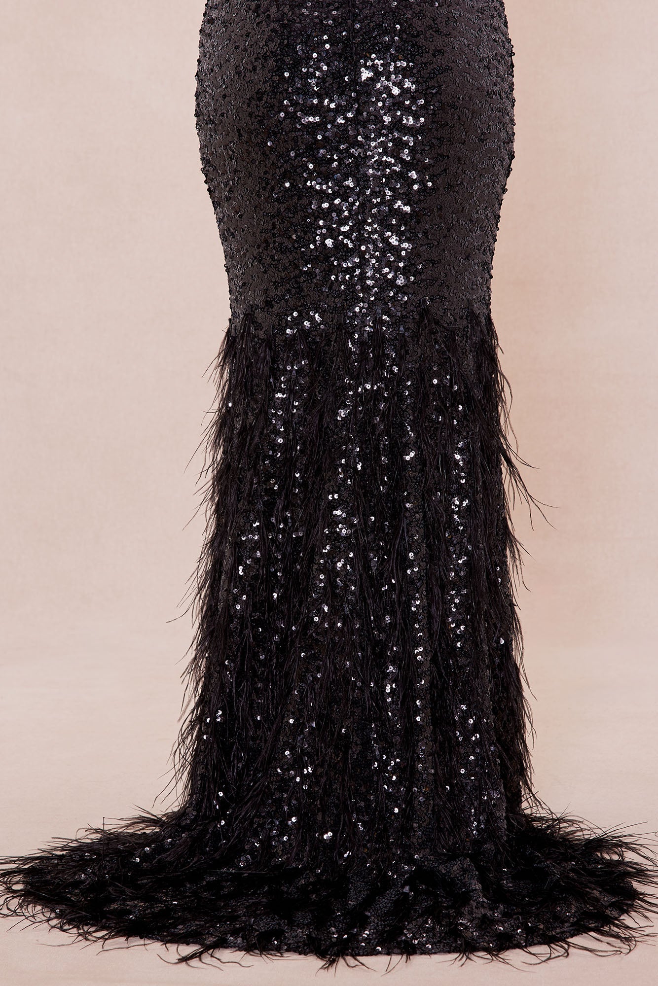 Davina Feathered Sequin Maxi Dress - Black