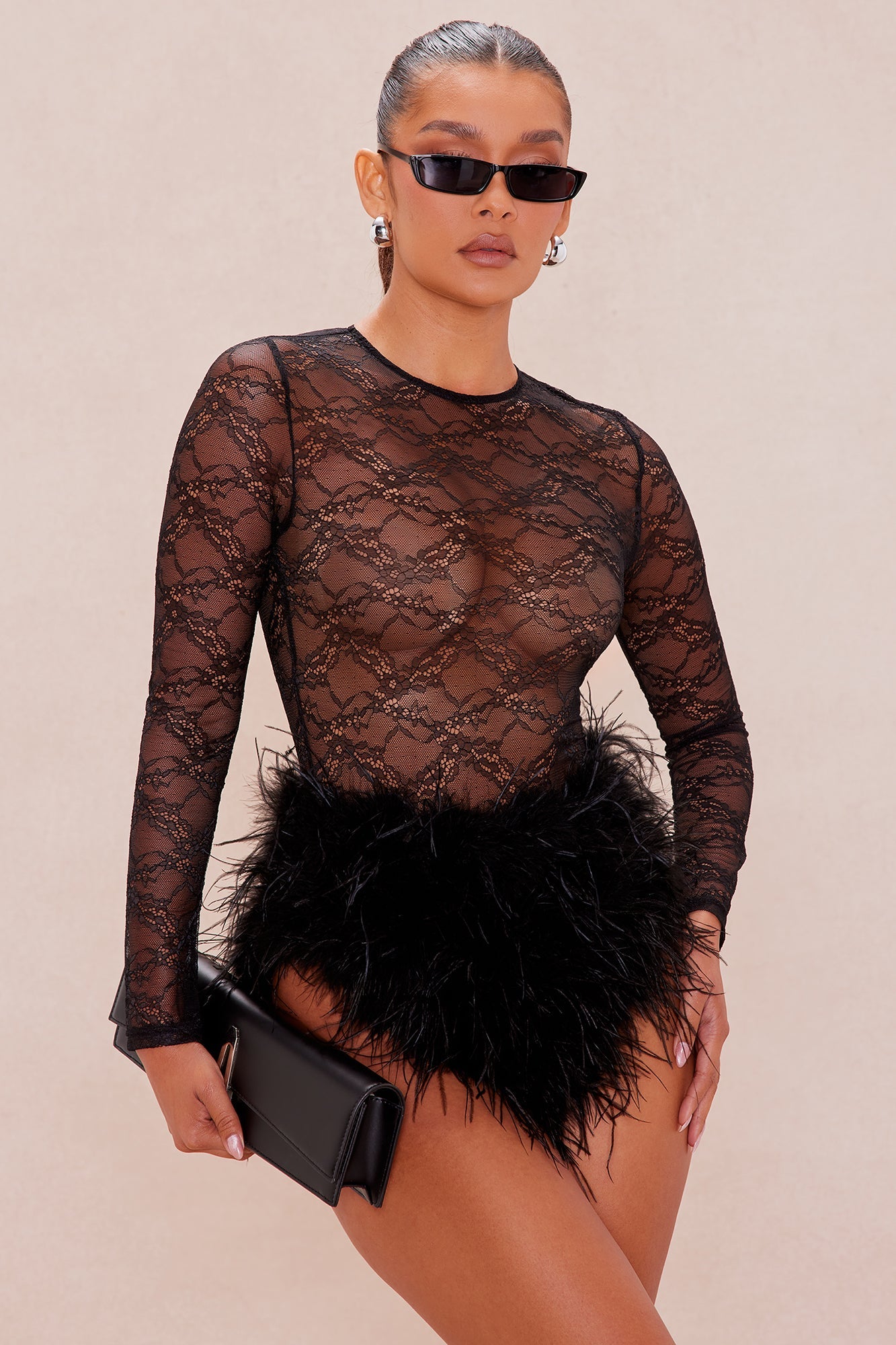 Bambi Feather Lace Short Set - Black