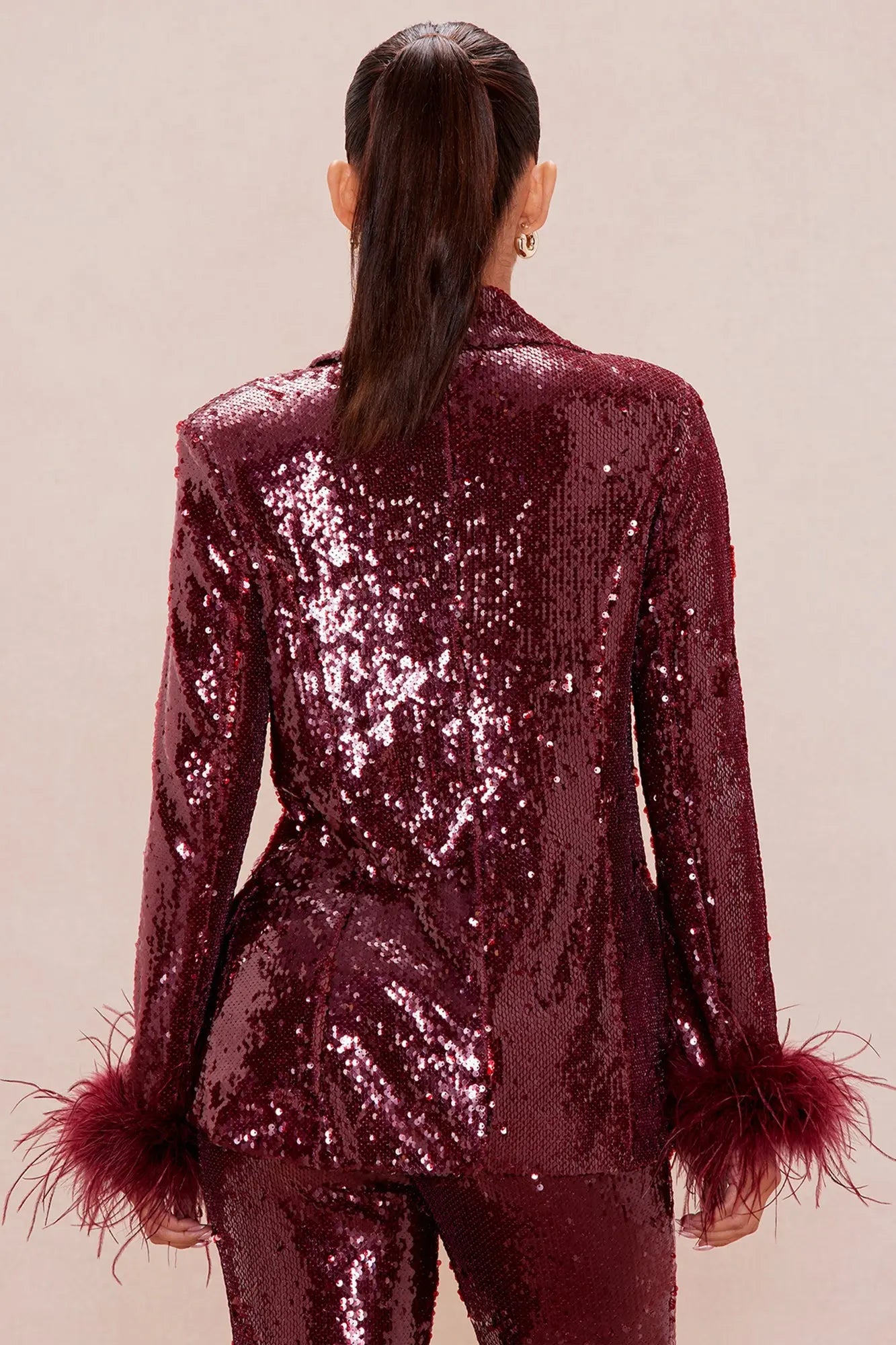Sienna Feathered Sequin Blazer - Burgundy 