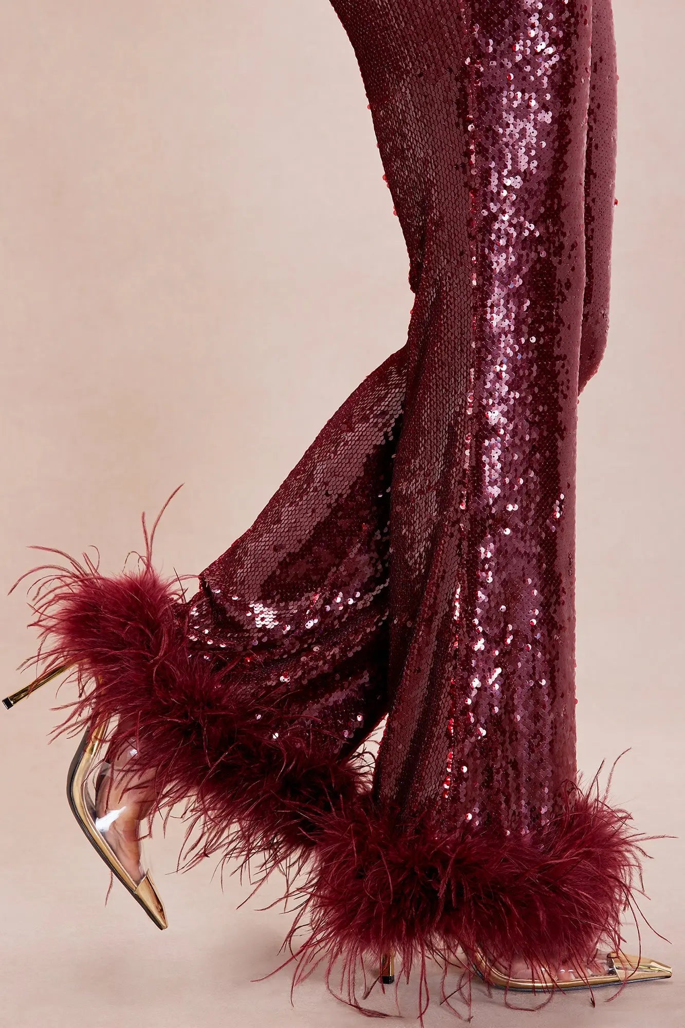 Gaia Feathered Sequin Pant - Burgundy 