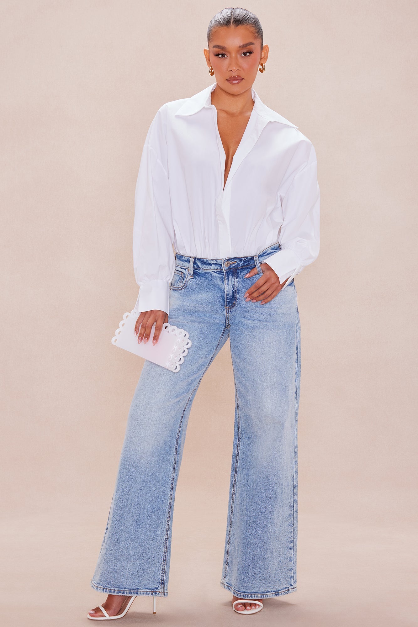 Leonie Poplin Collared Bodysuit - White