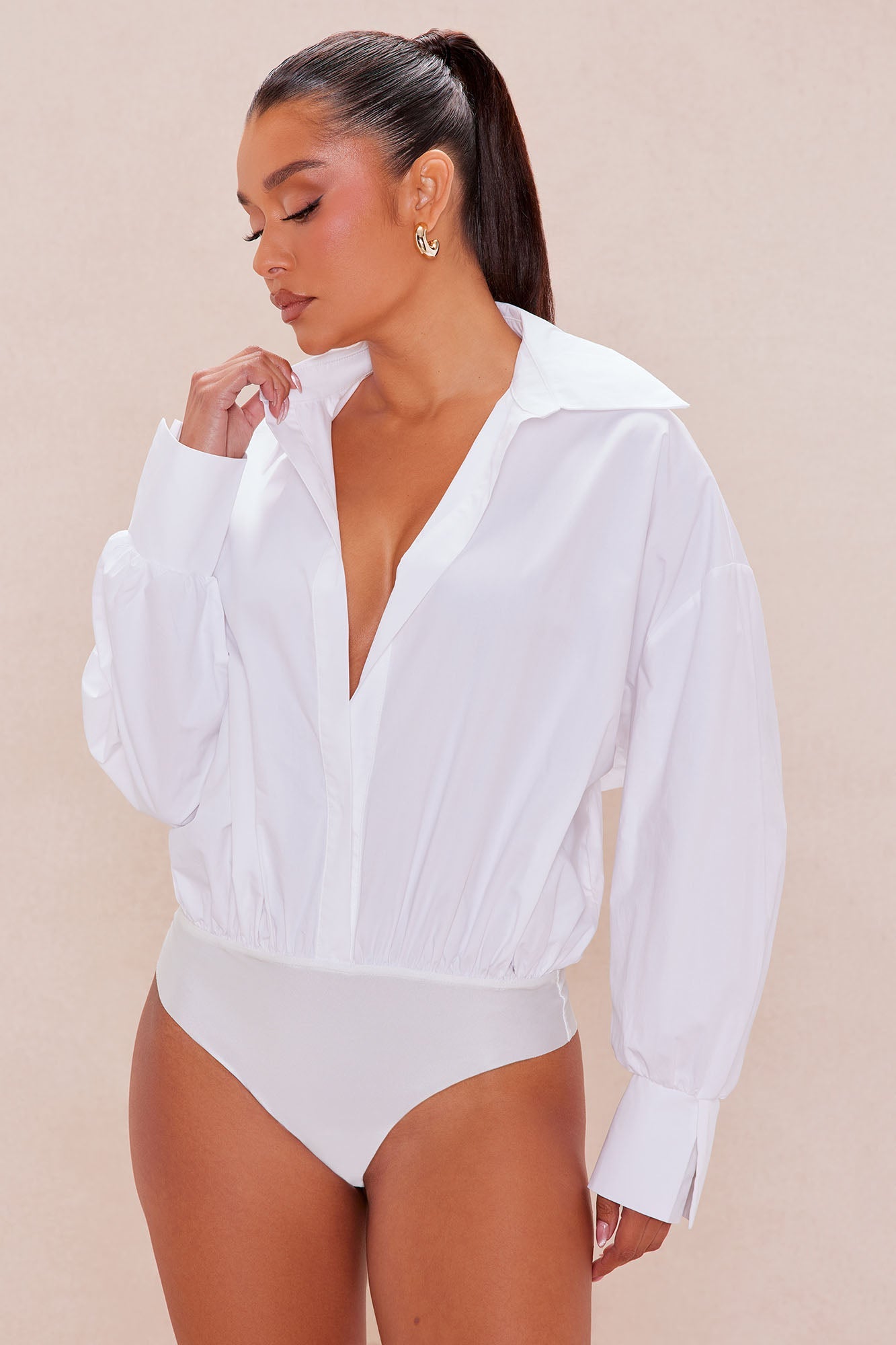 Leonie Poplin Collared Bodysuit - White