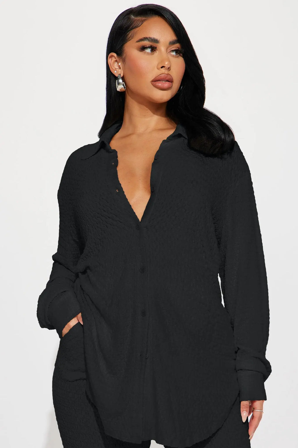 Fly With Me Textured Pant Set - Black 