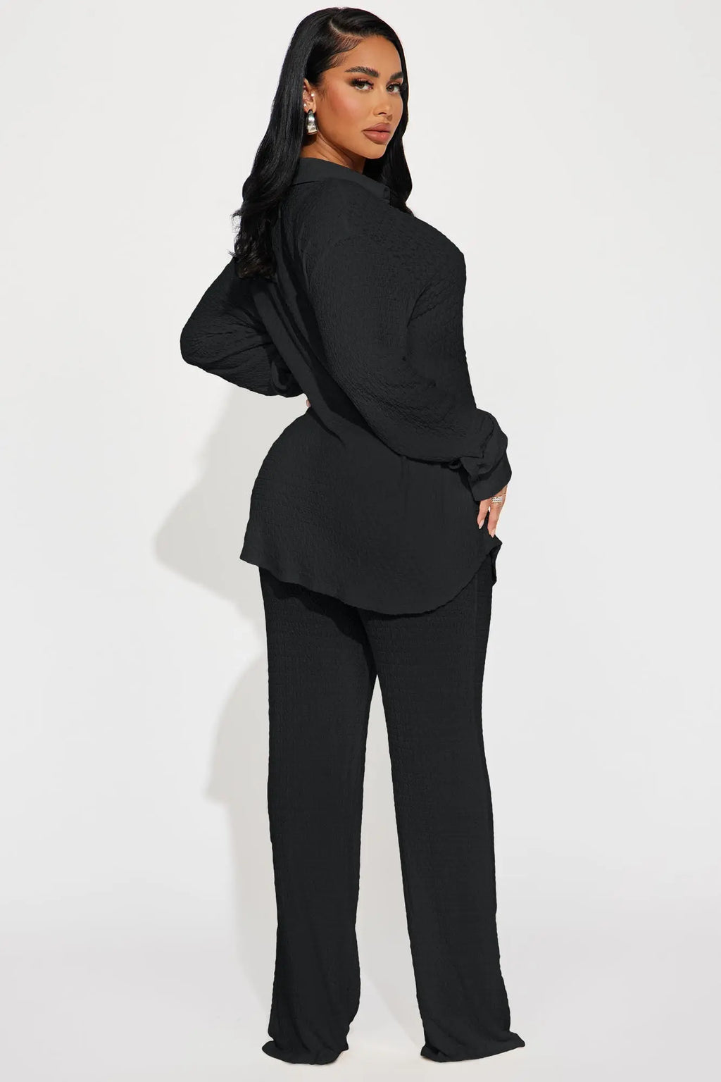 Fly With Me Textured Pant Set - Black 