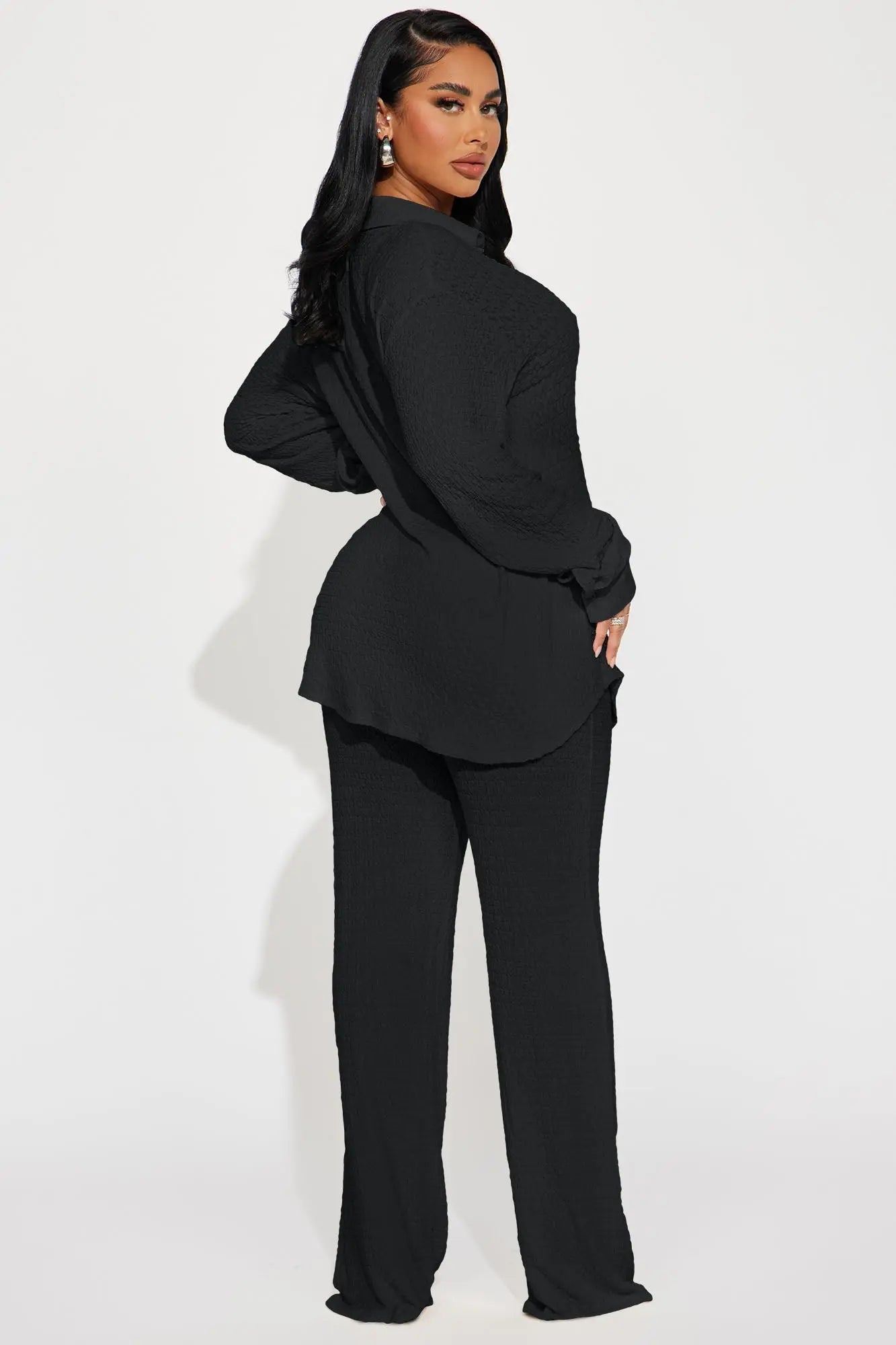 Fly With Me Textured Pant Set - Black 