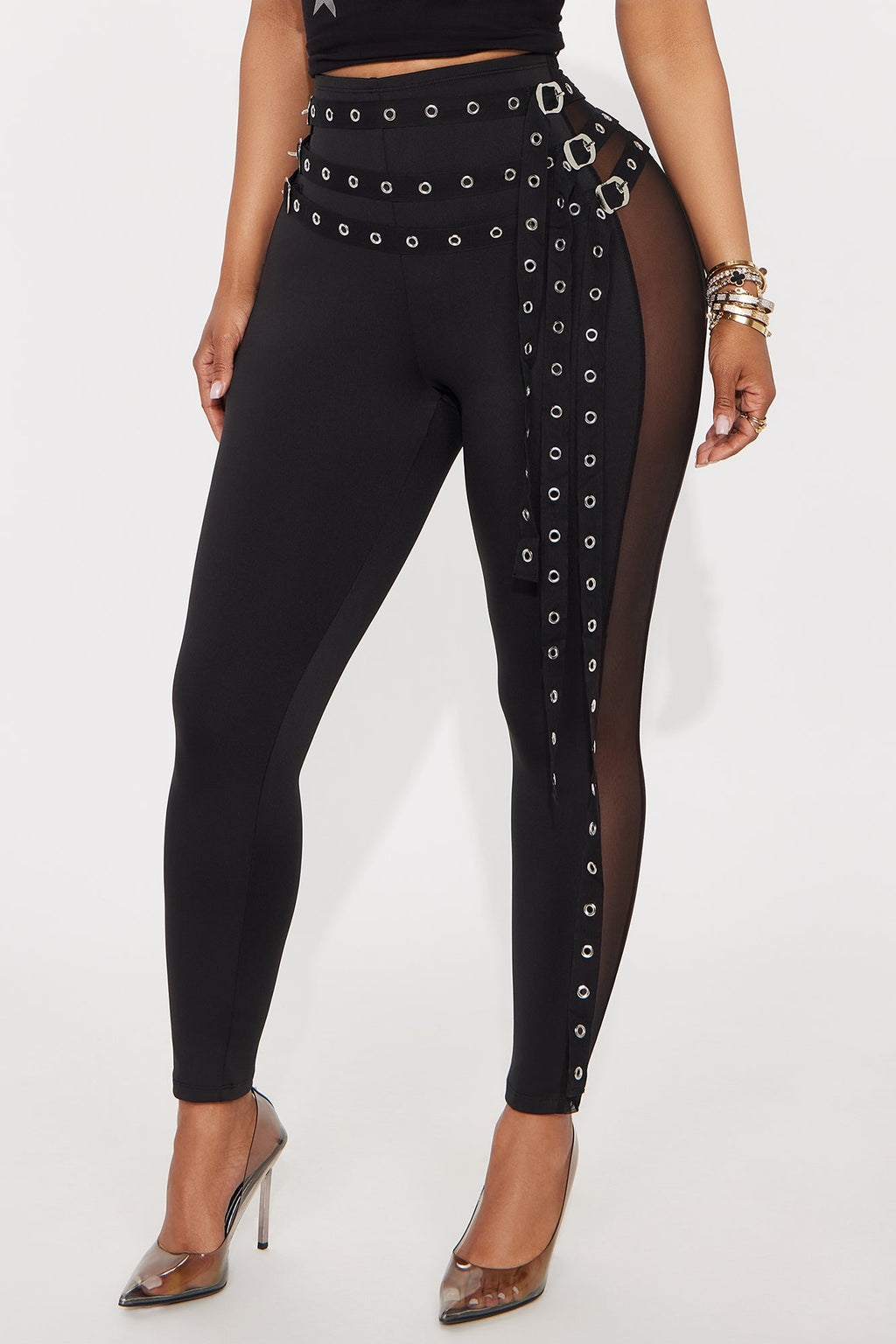 Gia Belted Mesh Capri Legging - Black