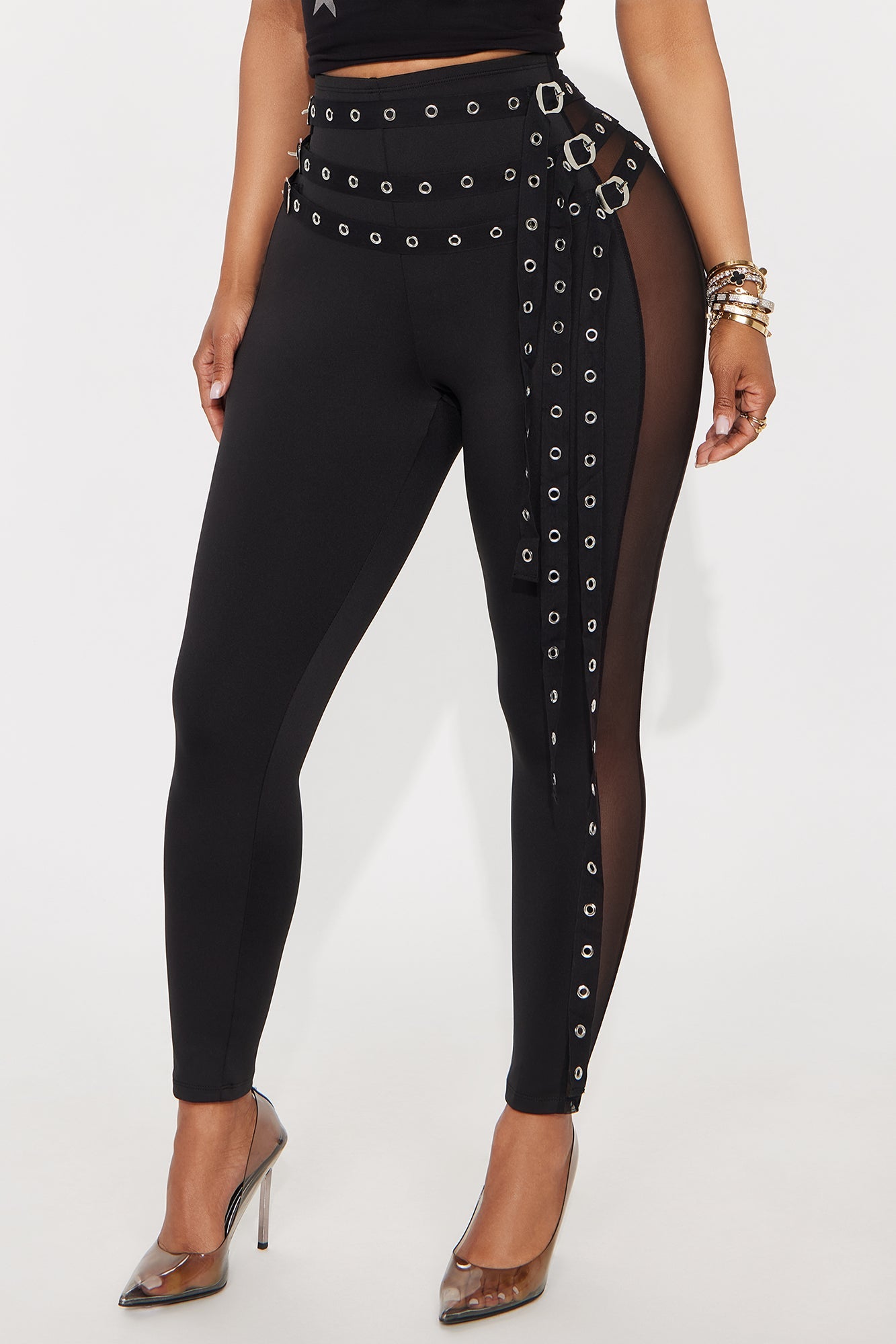 Gia Belted Mesh Capri Legging - Black