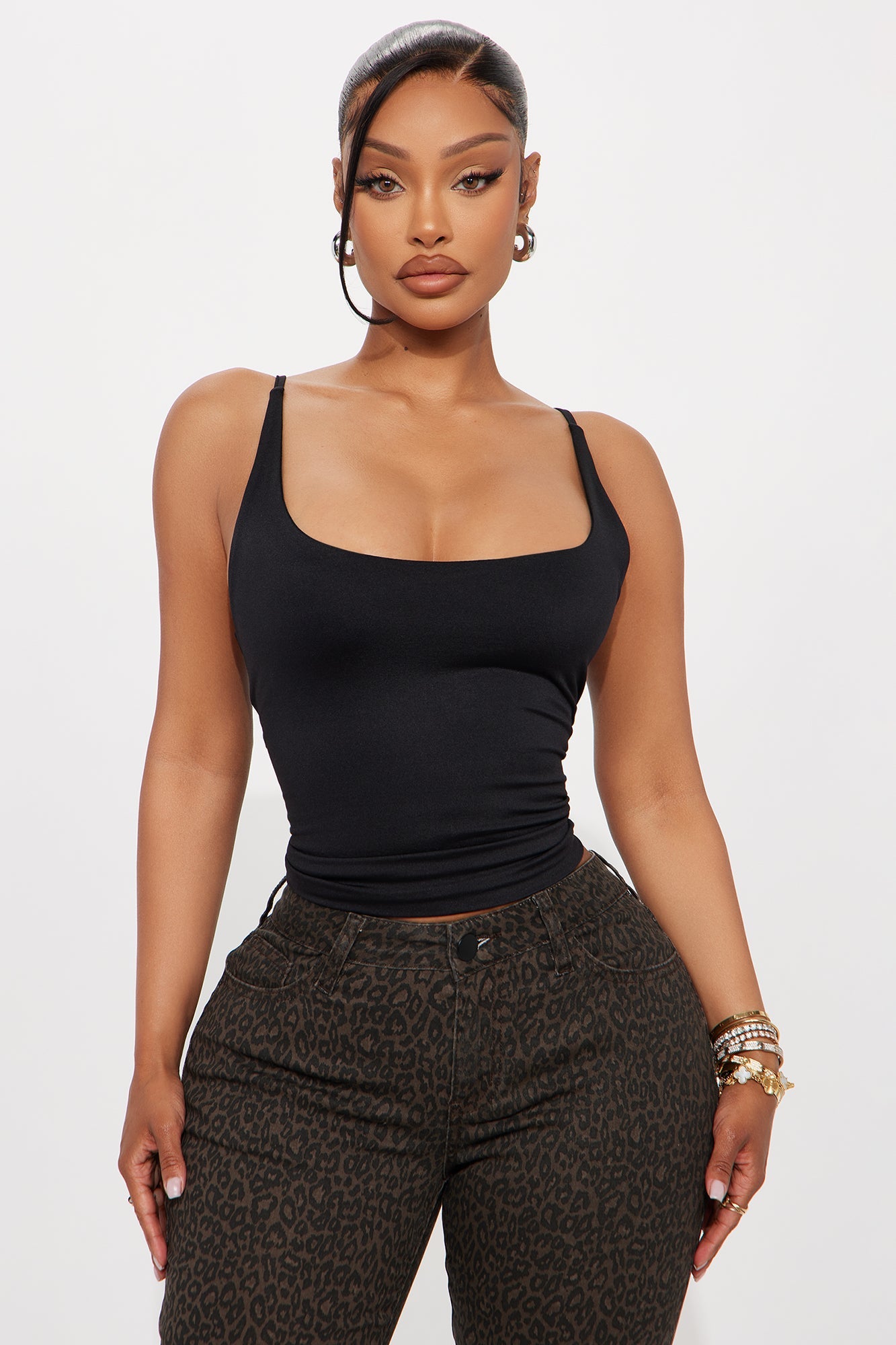 Smooth Double Lined Scoop Neck Cami Top - Black