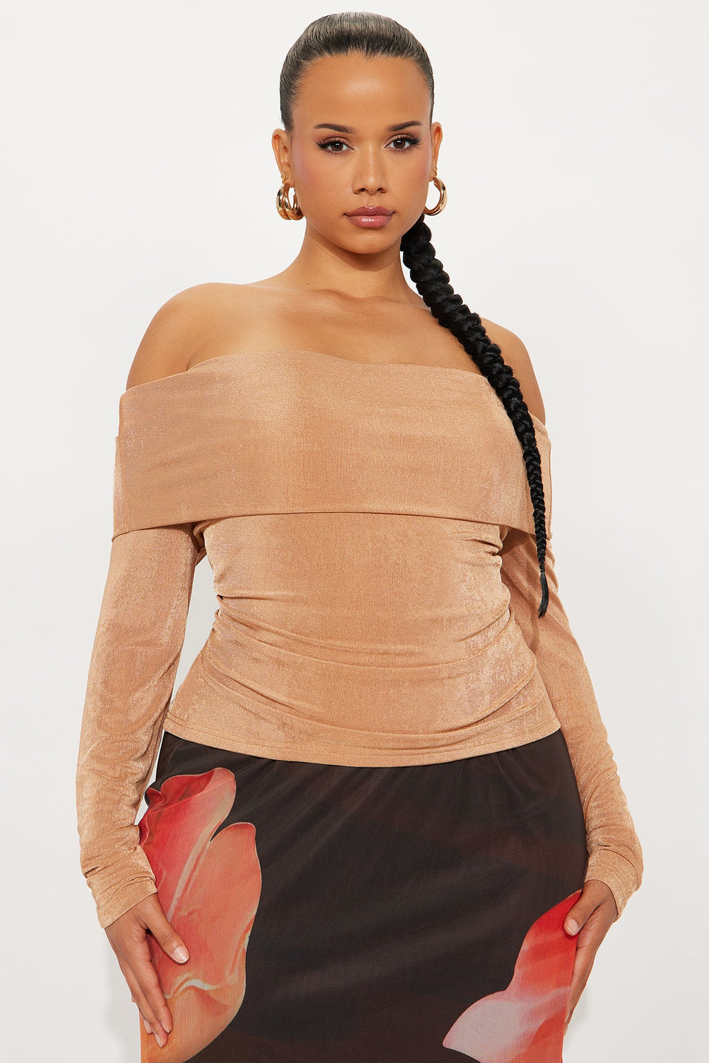 Parisian Long Sleeve Off Shoulder Top - Mocha