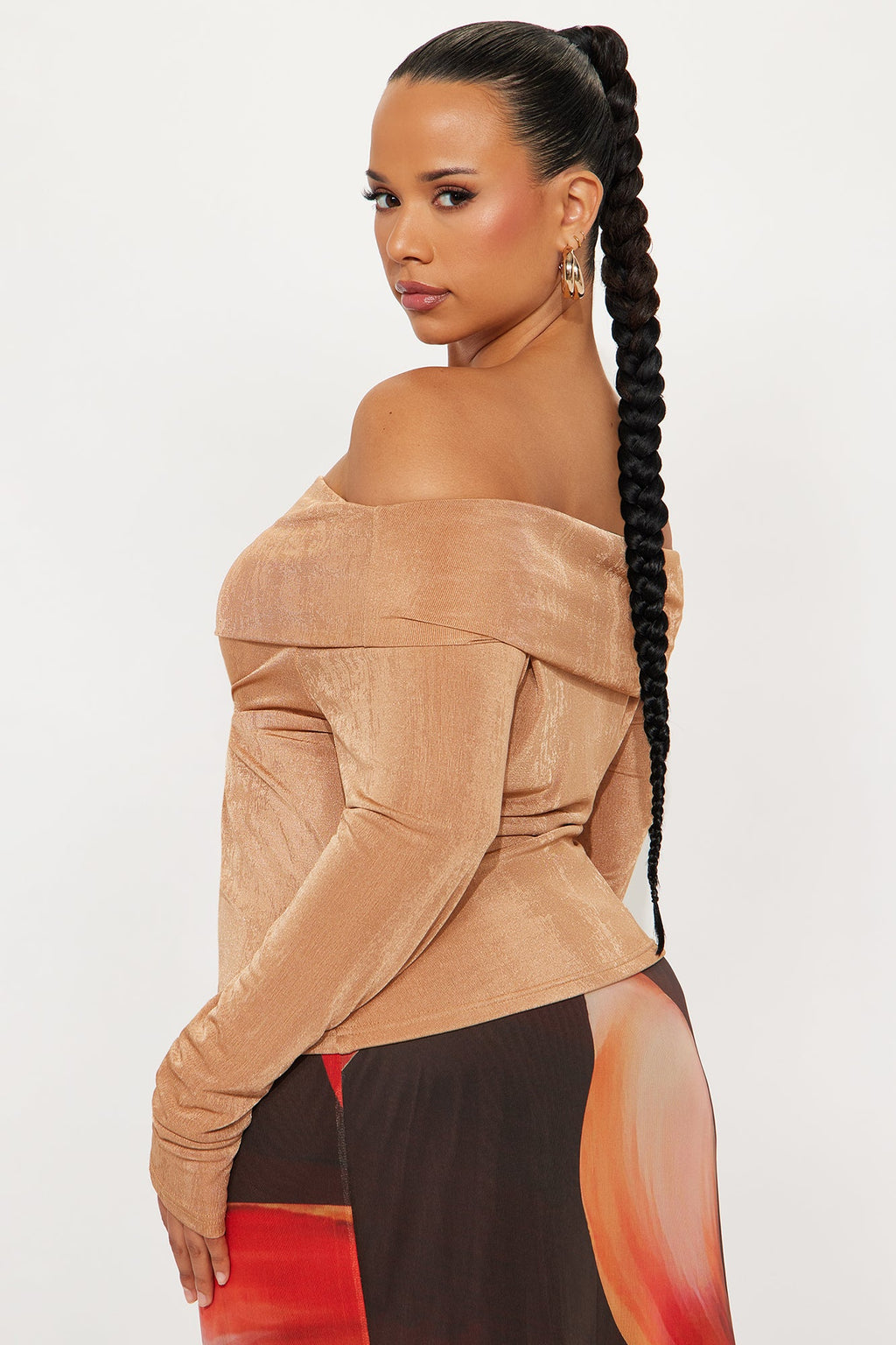 Parisian Long Sleeve Off Shoulder Top - Mocha