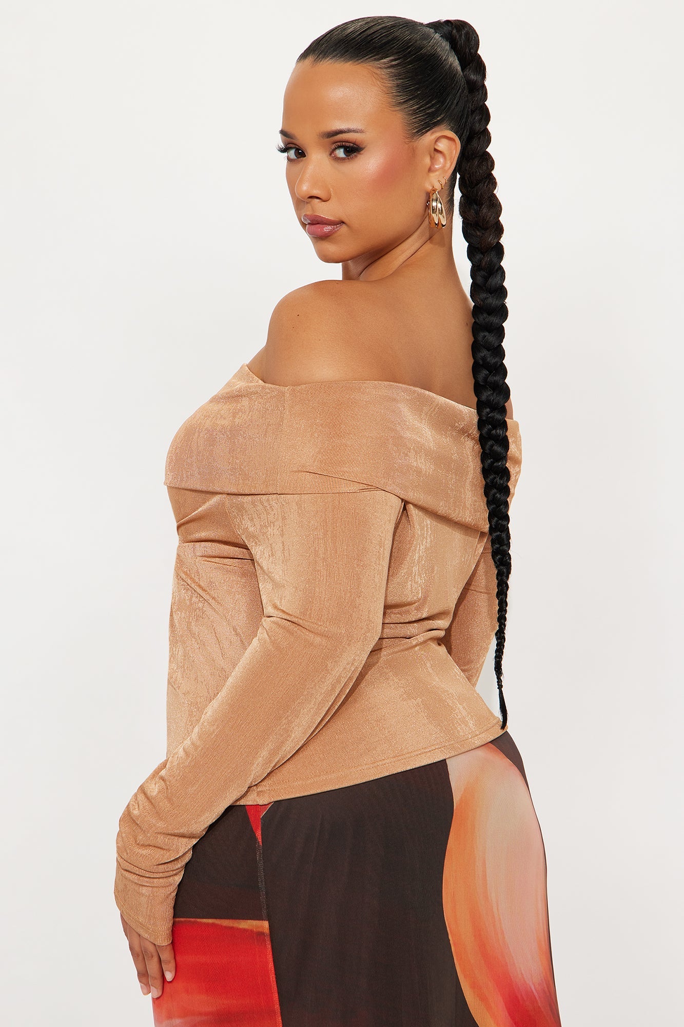 Parisian Long Sleeve Off Shoulder Top - Mocha