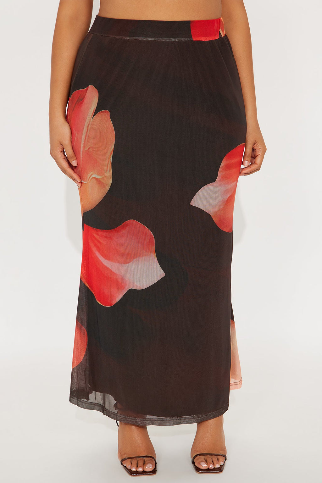 Into The Night Floral Mesh Maxi Skirt - Brown/combo