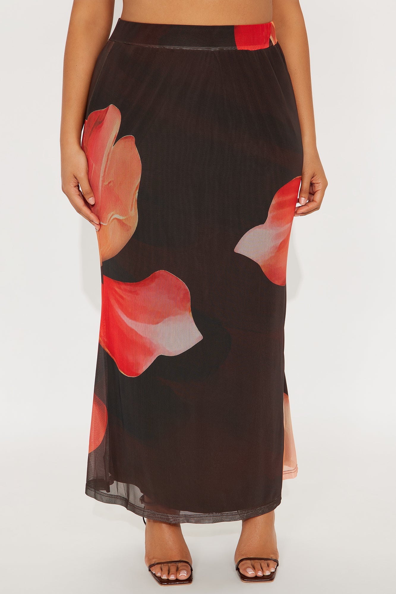 Into The Night Floral Mesh Maxi Skirt - Brown/combo