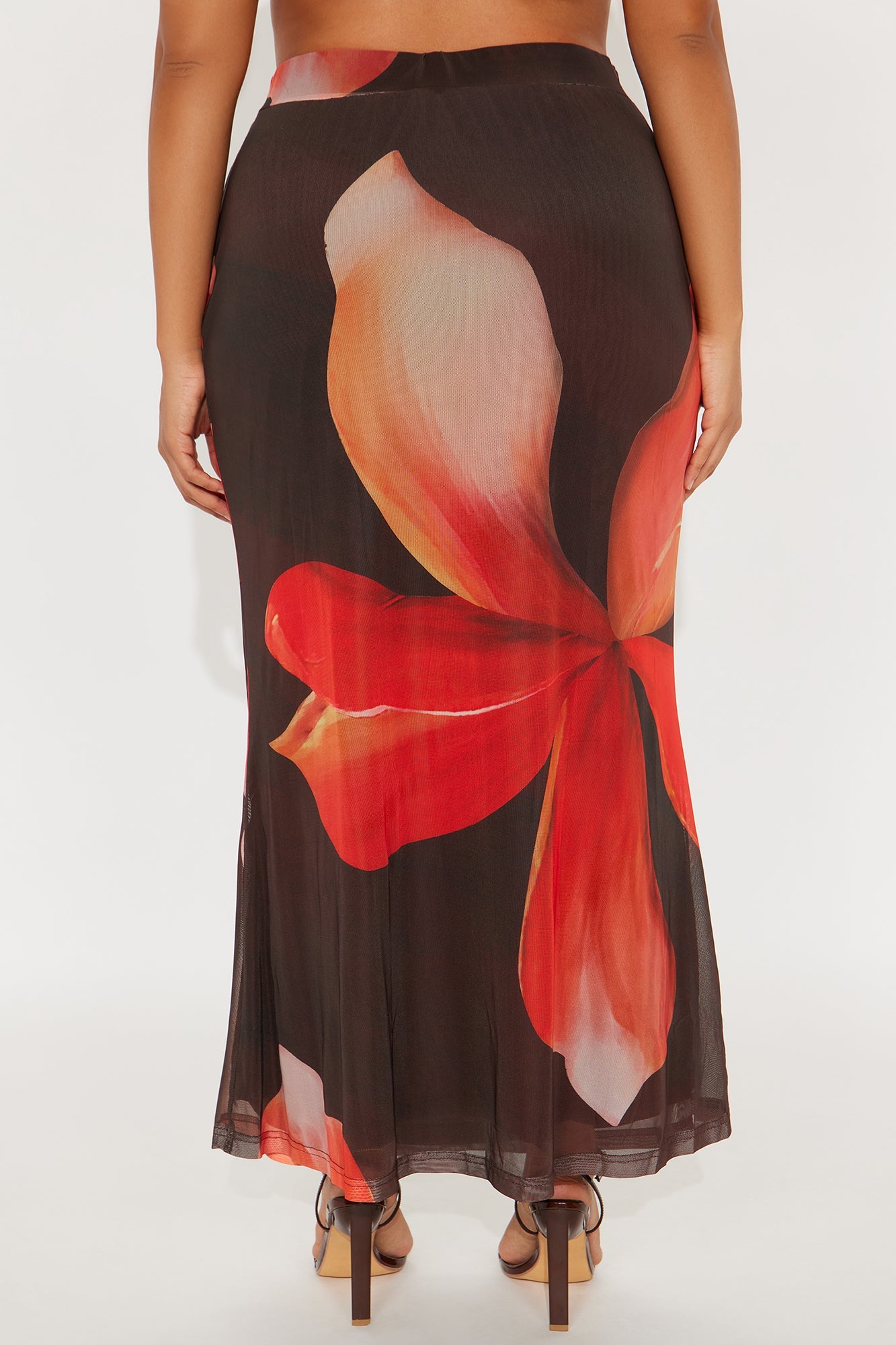 Into The Night Floral Mesh Maxi Skirt - Brown/combo
