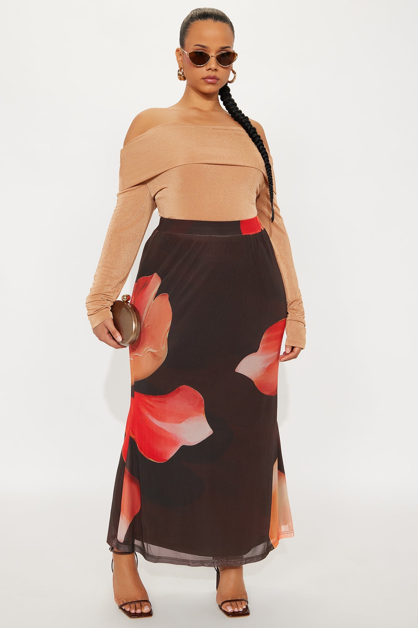 Into The Night Floral Mesh Maxi Skirt - Brown/combo