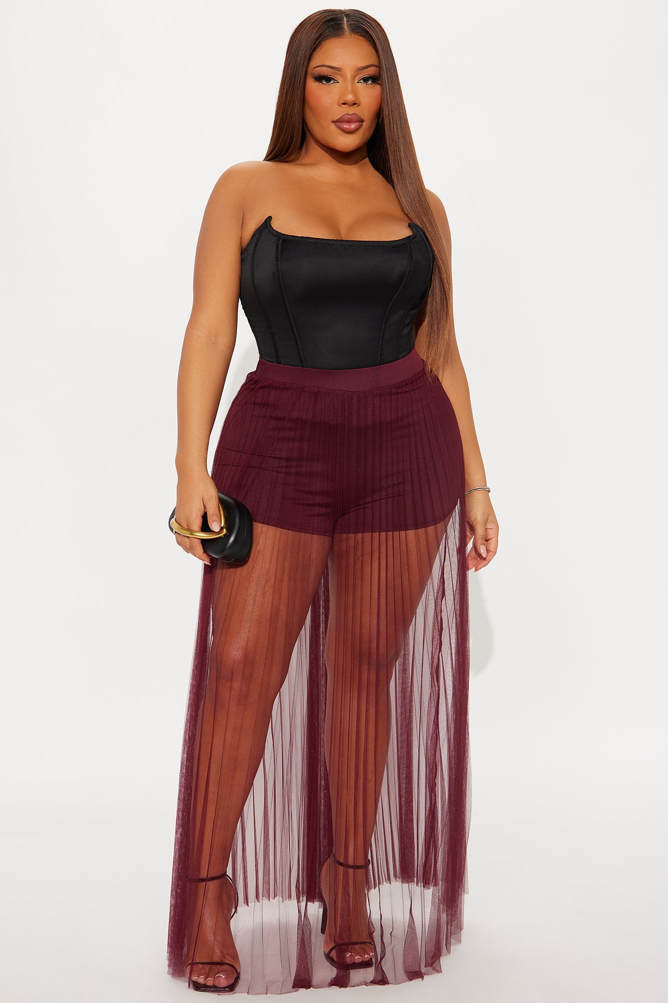 Grace Sheer Tulle Maxi Skirt - Burgundy