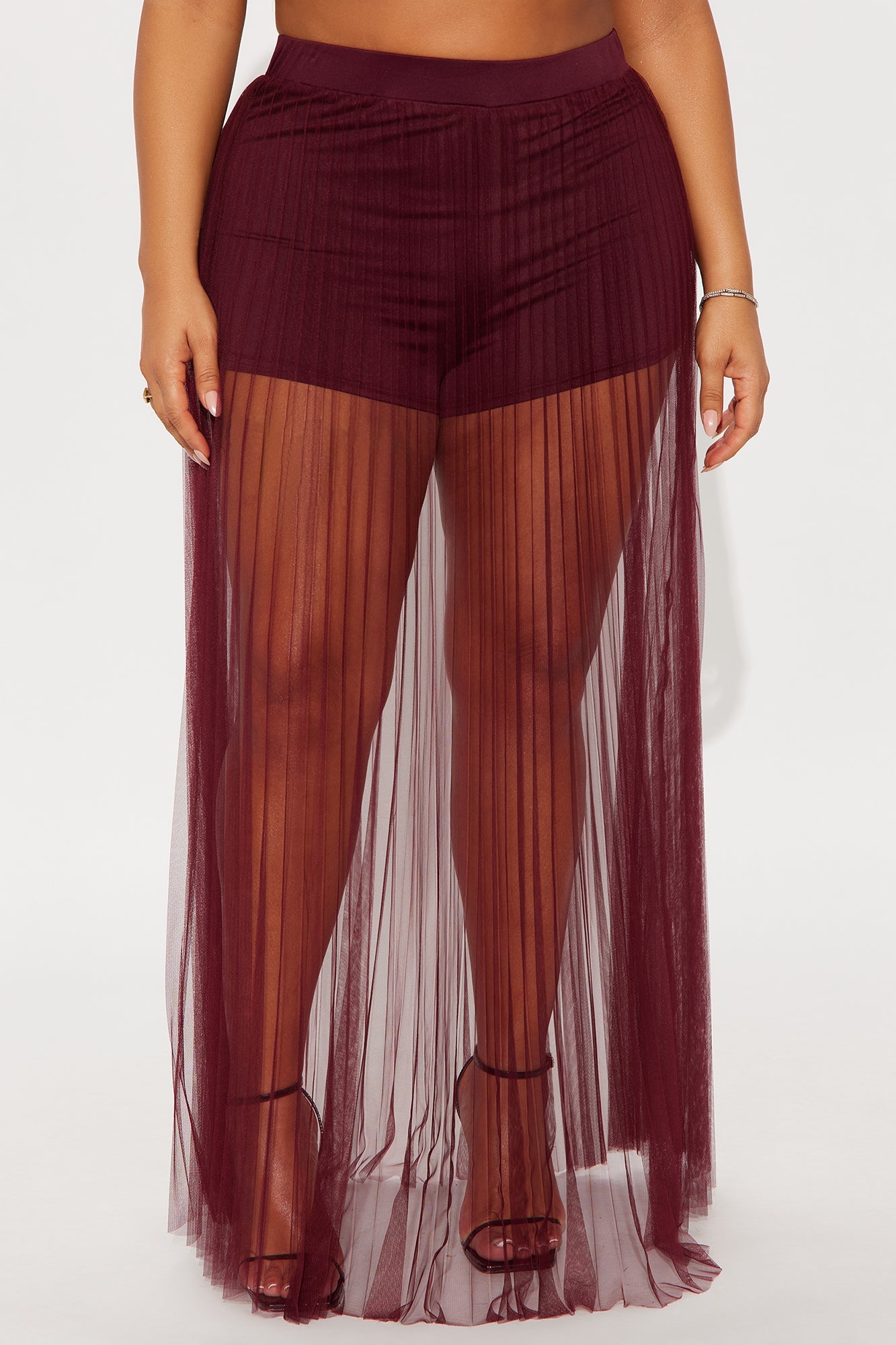 Grace Sheer Tulle Maxi Skirt - Burgundy