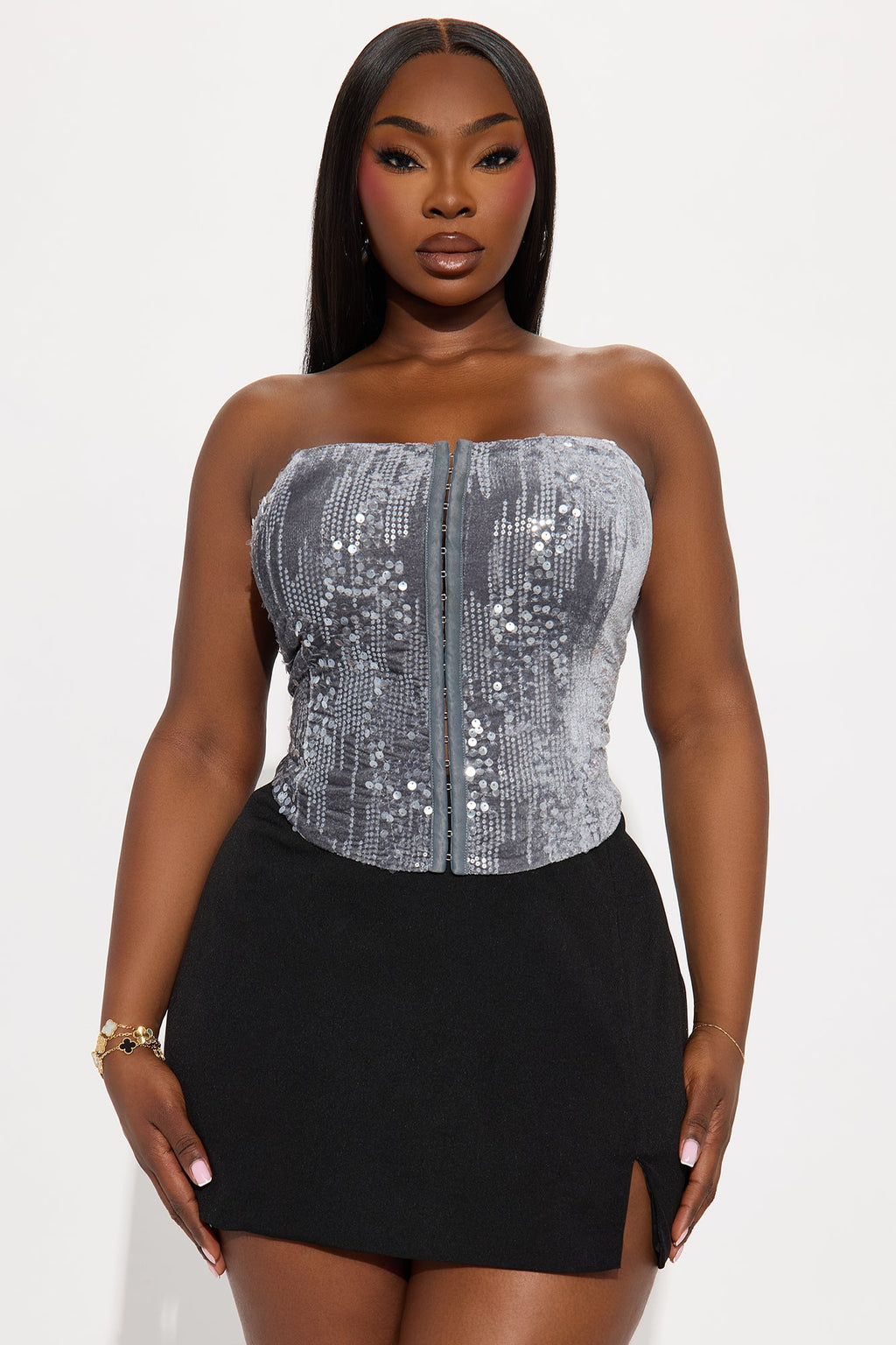 A Splash Of Wild Velvet Sequin Corset Top - Grey