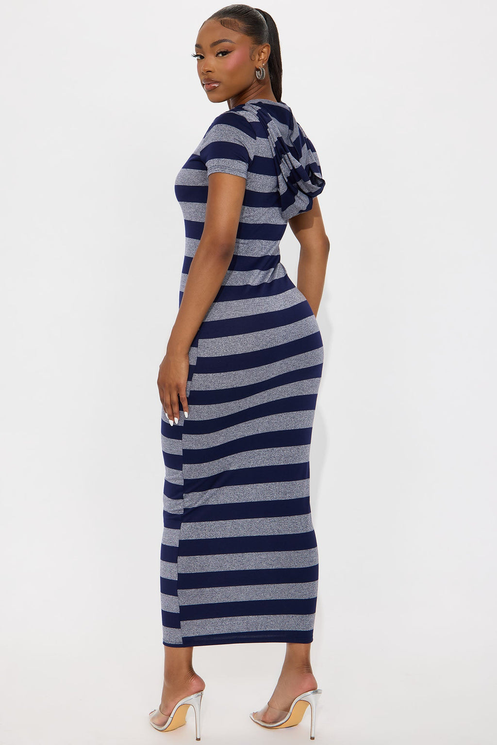 Alexa Striped Hooded Maxi Dress - Navy