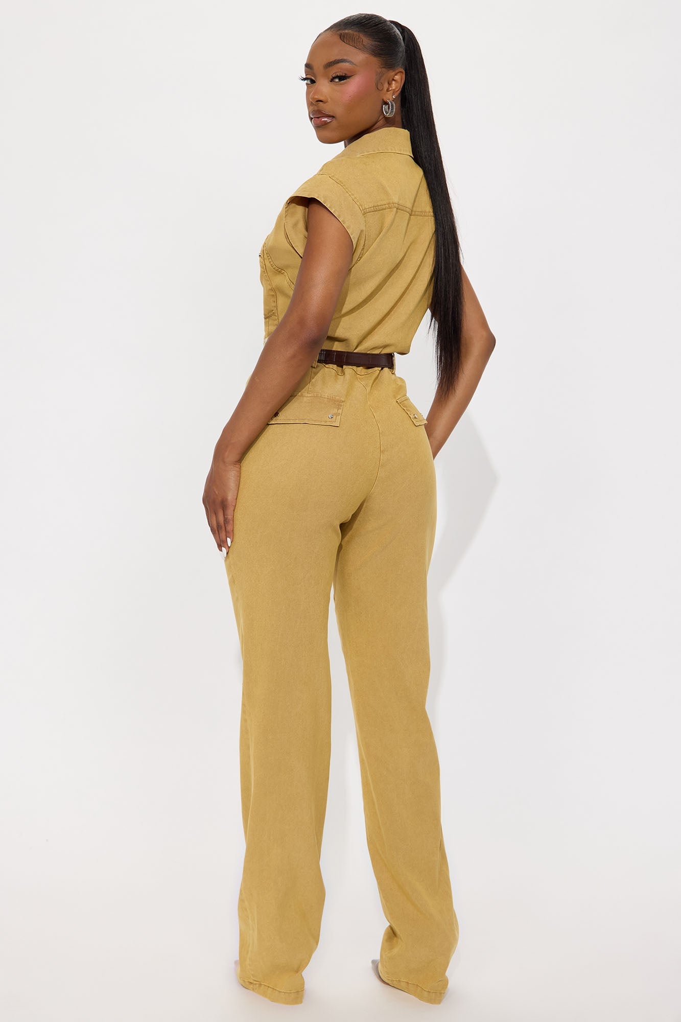 Karmina Belted Striaght Leg Jumpsuit - Tan