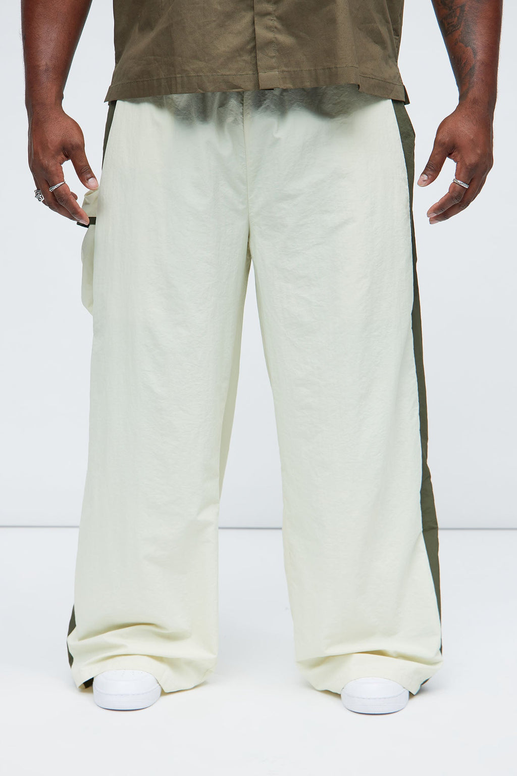 Side With Me Zipper Nylon Pants - White/combo