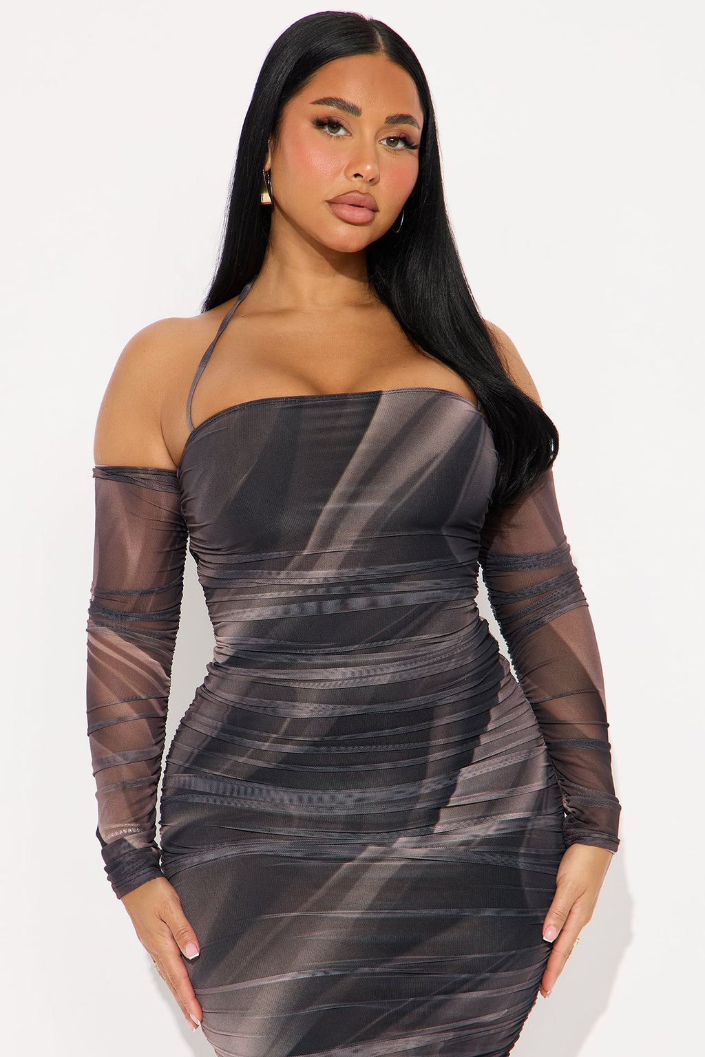 All About The Drama Mesh Midi Dress - Black/combo