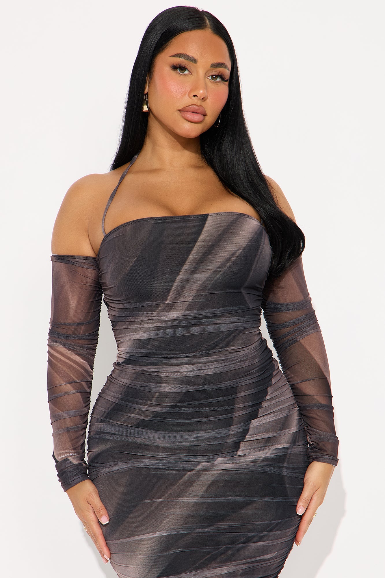 All About The Drama Mesh Midi Dress - Black/combo