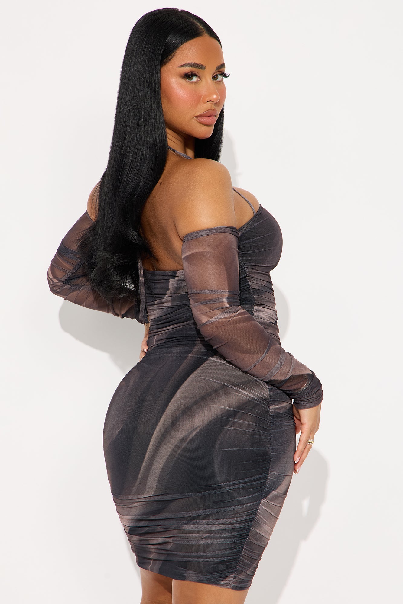 All About The Drama Mesh Midi Dress - Black/combo