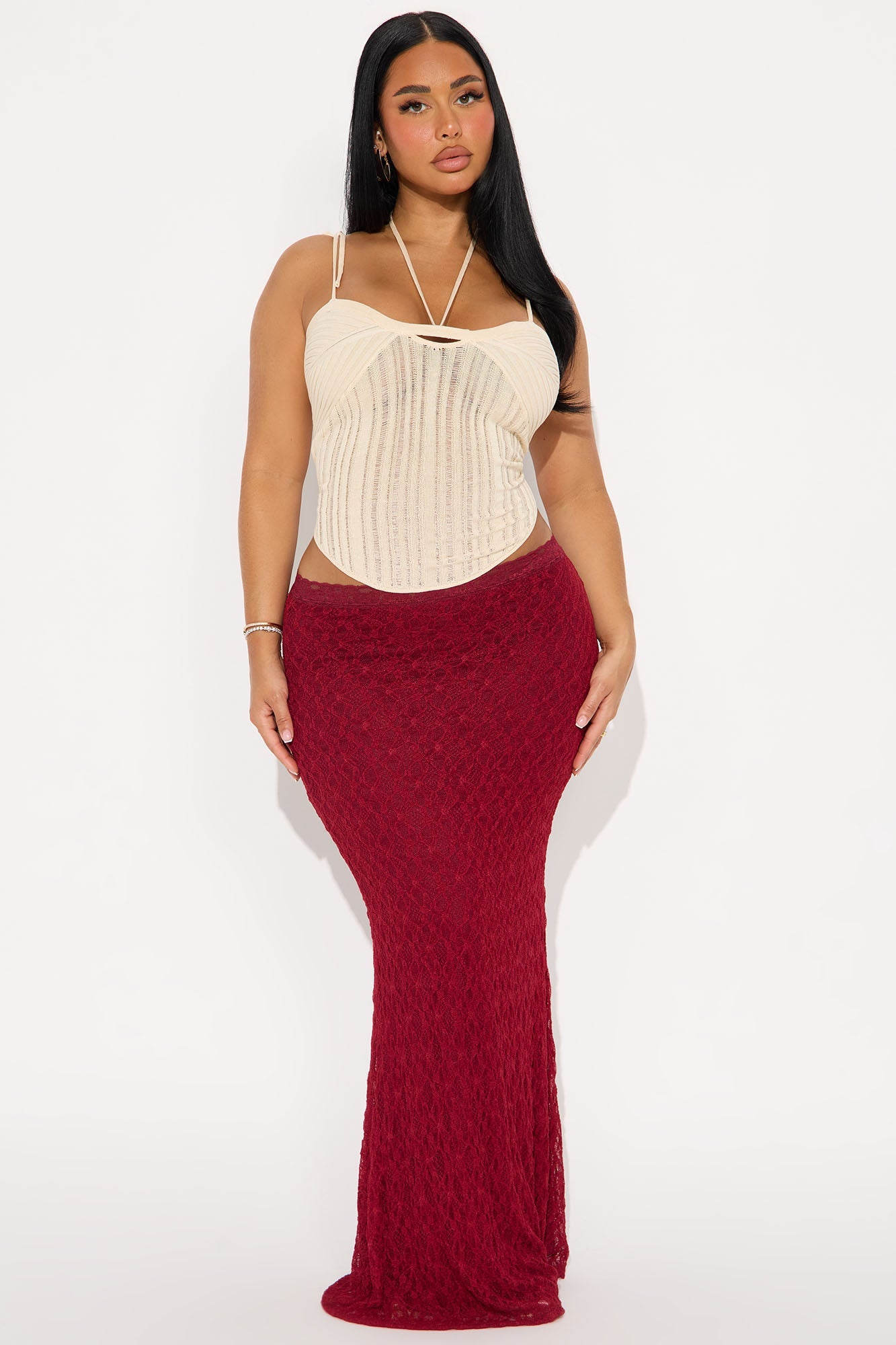 Lost In Love Mermaid Lace Maxi Skirt - DarkRed