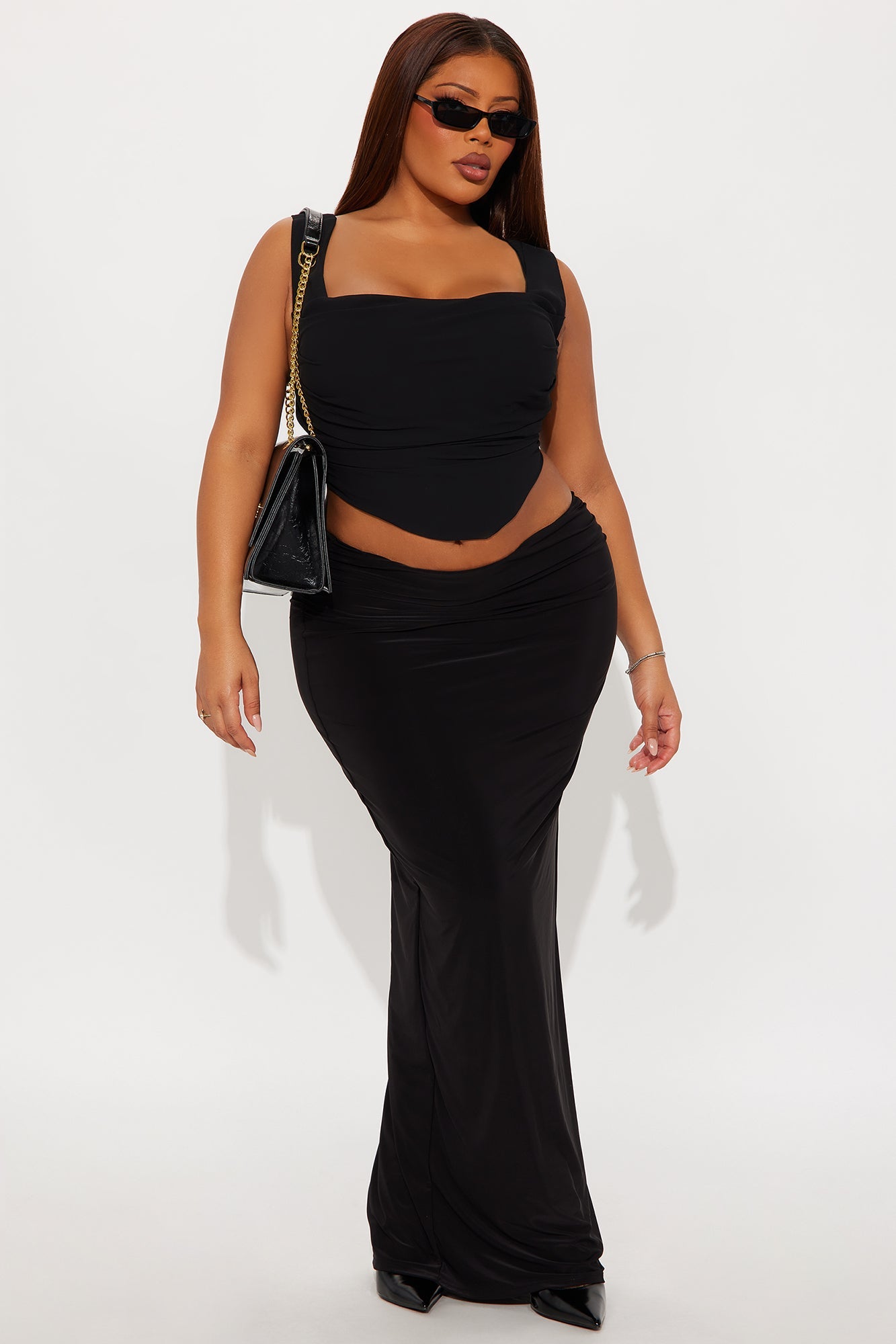 Alessandra Ruched Bodycon Maxi Skirt - Black