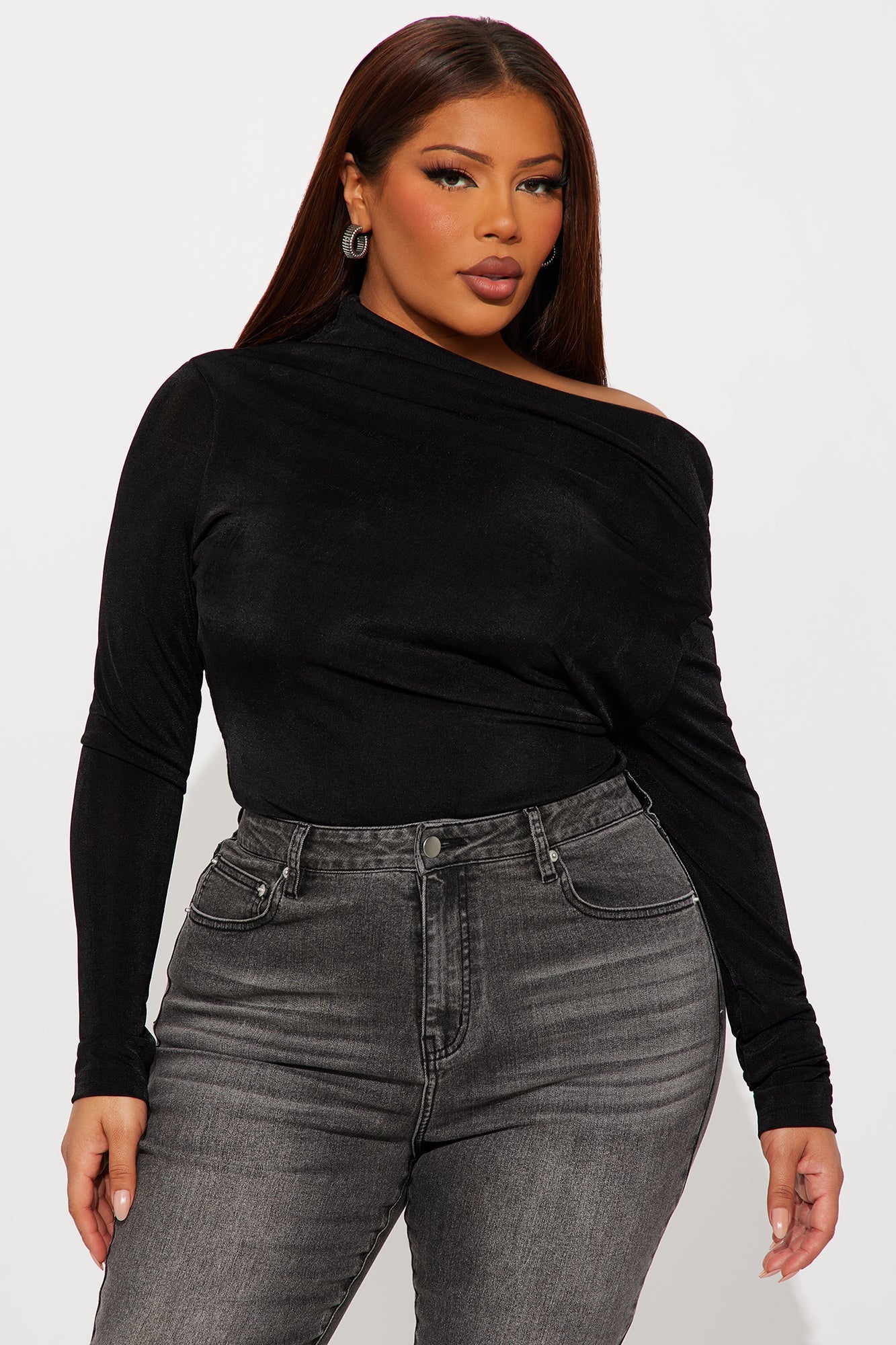 Parisian Long Sleeve Off Shoulder Top - Black