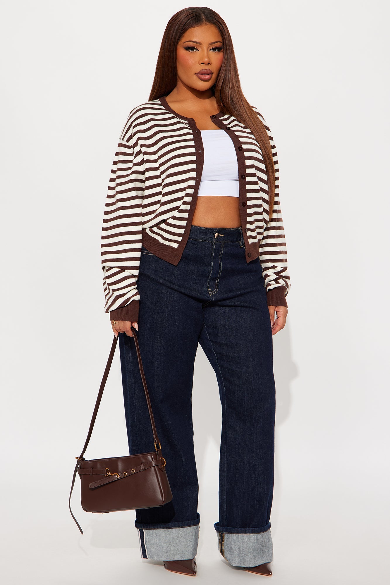 All Out Stripe Cardigan Sweater  - Chocolate/Combo