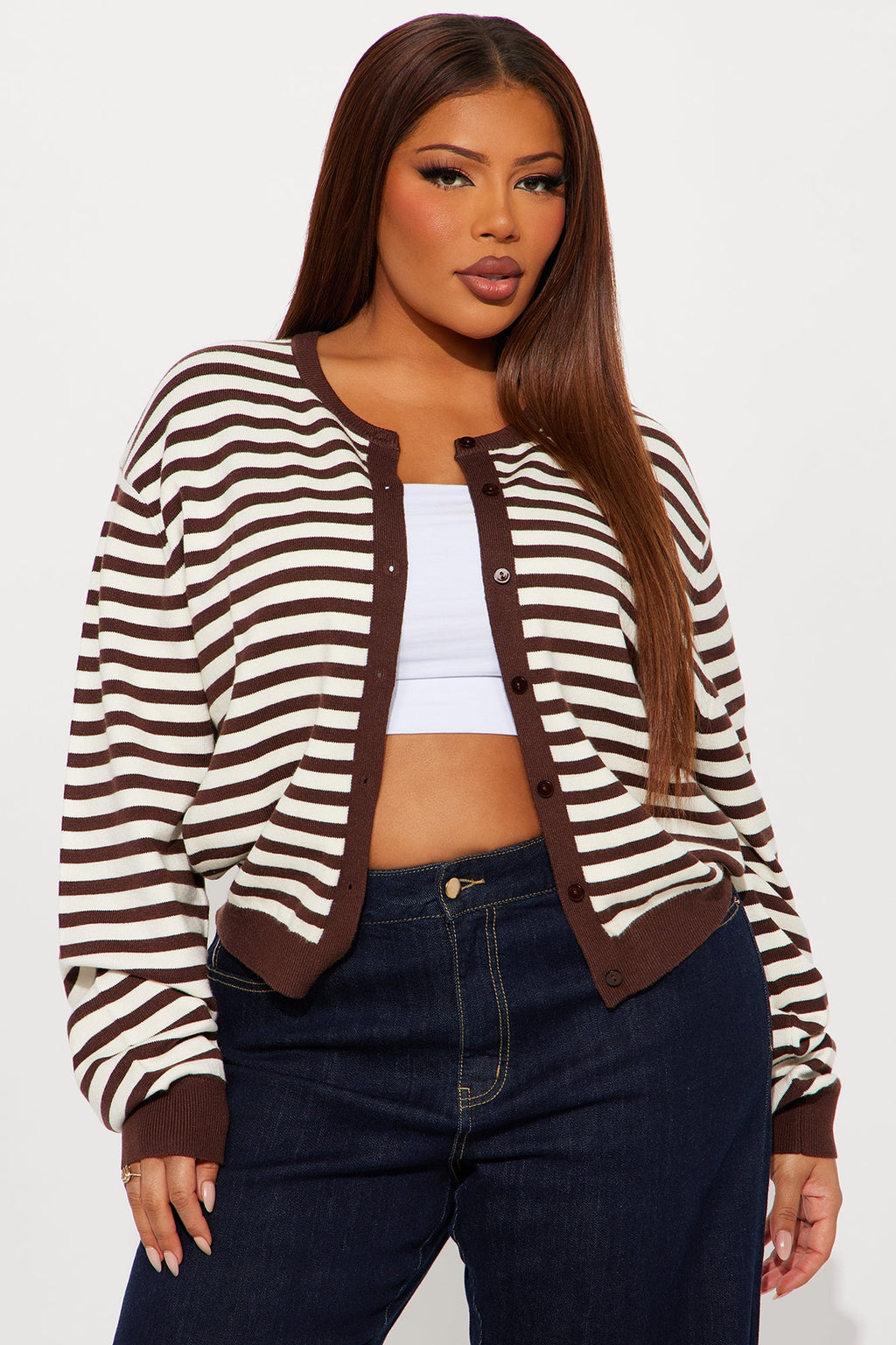 All Out Stripe Cardigan Sweater  - Chocolate/Combo